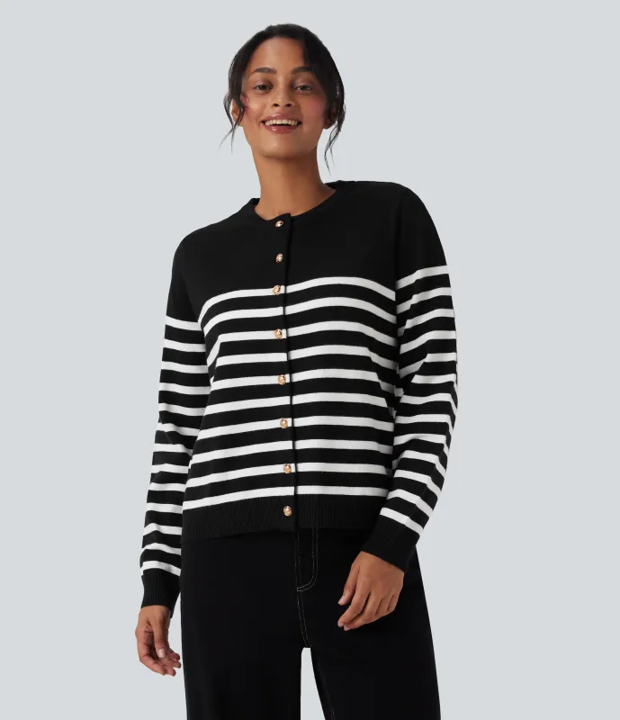 Halara Cárdigan de trabajo a rayas con bloques de color - Black White Horizontal Stripe - M sold by Halara
