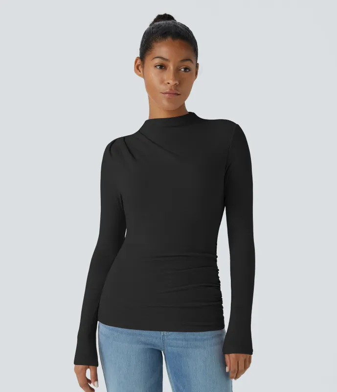 Halara Top térmico ajustado manga larga cuello alto fruncido - Black - XL sold by Halara