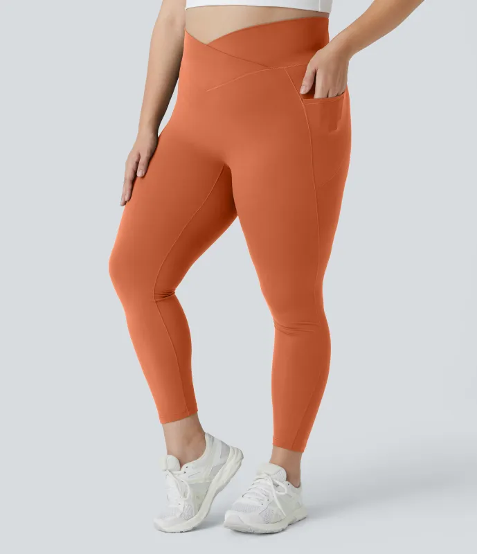 Halara Leggings Softlyzero™ largo tiro alto bolsillo lateral cruzado liso talla grande - Spice Route - 1X made by Halara
