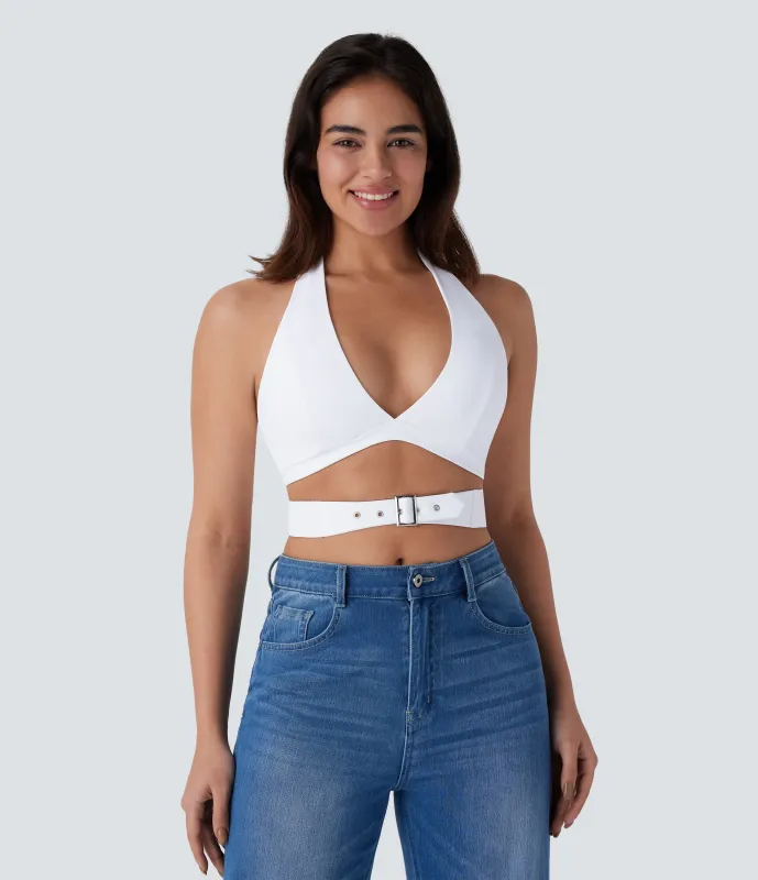 Halara Camiseta Breezeful™ sin mangas corta secado rápido cuello halter hebilla ajustable sin espalda - White - L sold by Halara