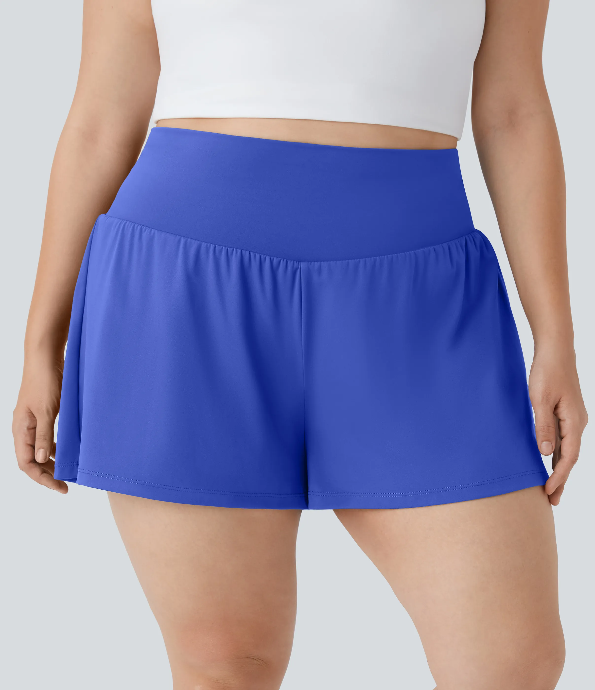 Halara Pantalón corto talla grande yoga 2 en 1 tiro súper alto bolsillo trasero oculto lateral más largo 10cm - Aster Blue - 1X(Long) sold by Halara product image thumbnail 3