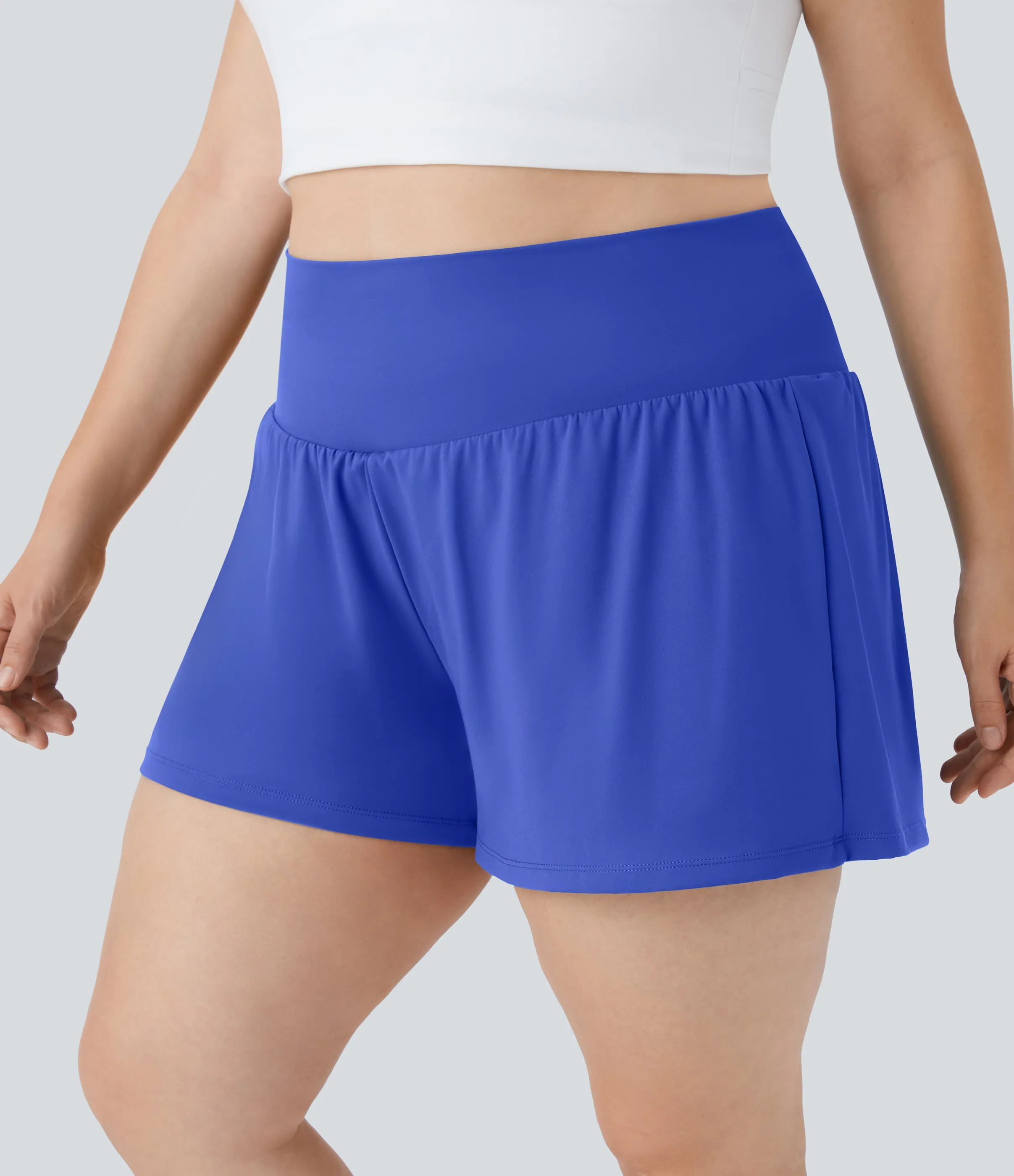 Halara Pantalón corto talla grande yoga 2 en 1 tiro súper alto bolsillo trasero oculto lateral más largo 10cm - Aster Blue - 1X(Long) sold by Halara product image thumbnail 5