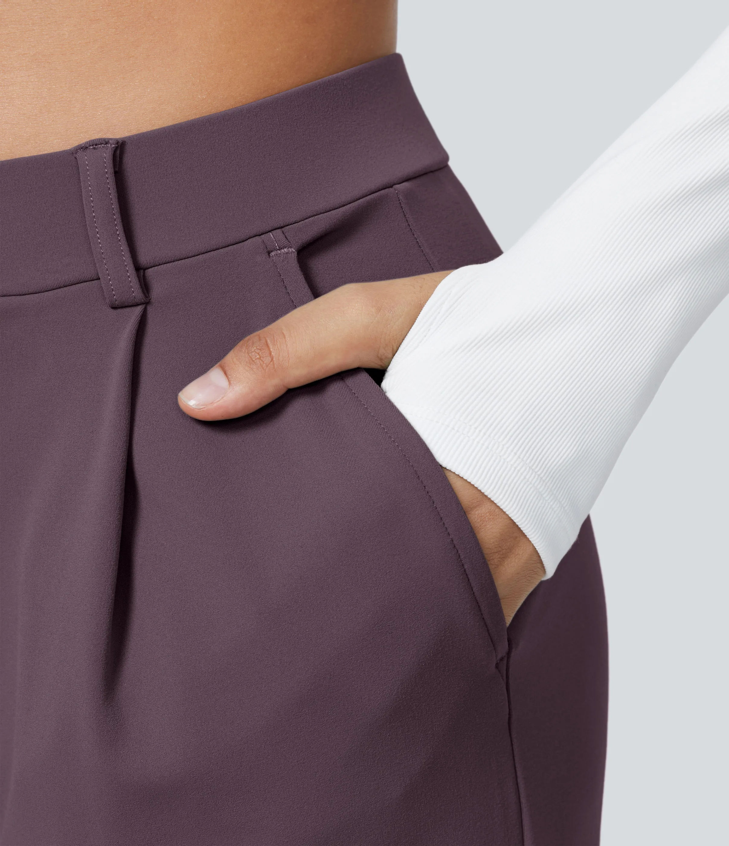 Halara Pantalón oficina pierna recta bolsillo lateral tiro alto pliegue - Dusky Evening purple - M(petite) sold by Halara product image thumbnail 5