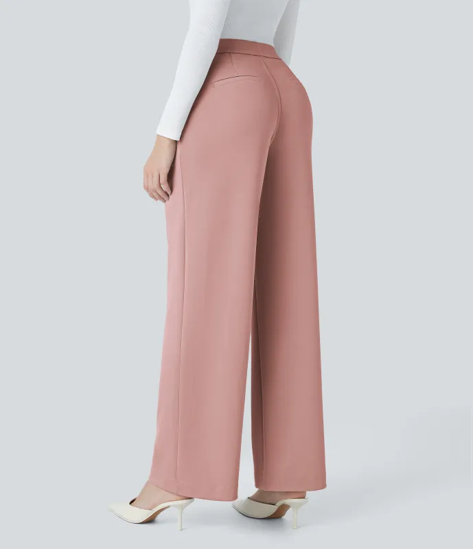 Halara Pantalón Halara Flex™ oficina crepé pierna recta bolsillo lateral tiro alto - Red Jade Pink - L(regular) sold by Halara