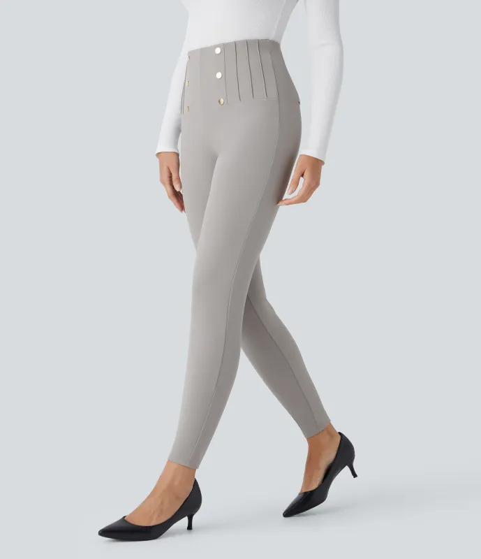 Halara Leggings SoCinched oficina espiga botón decorativo posterior control abdomen tiro alto - Mink Ash - XS(7/8) made by Halara