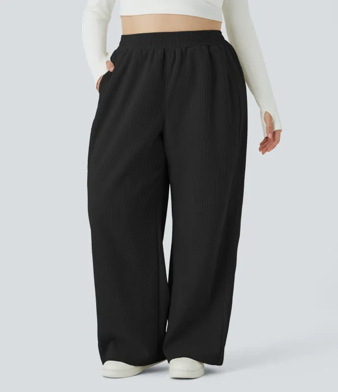 Halara Pantalón pana tiro alto bolsillo lateral pierna recta talla grande - Black - 3X(regular) sold by Halara