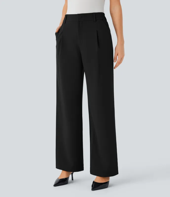 Halara Pantalón oficina térmico pierna recta bolsillo lateral cremallera tiro medio tiro resistente desgaste repelente agua - Black - M(regular) made by Halara