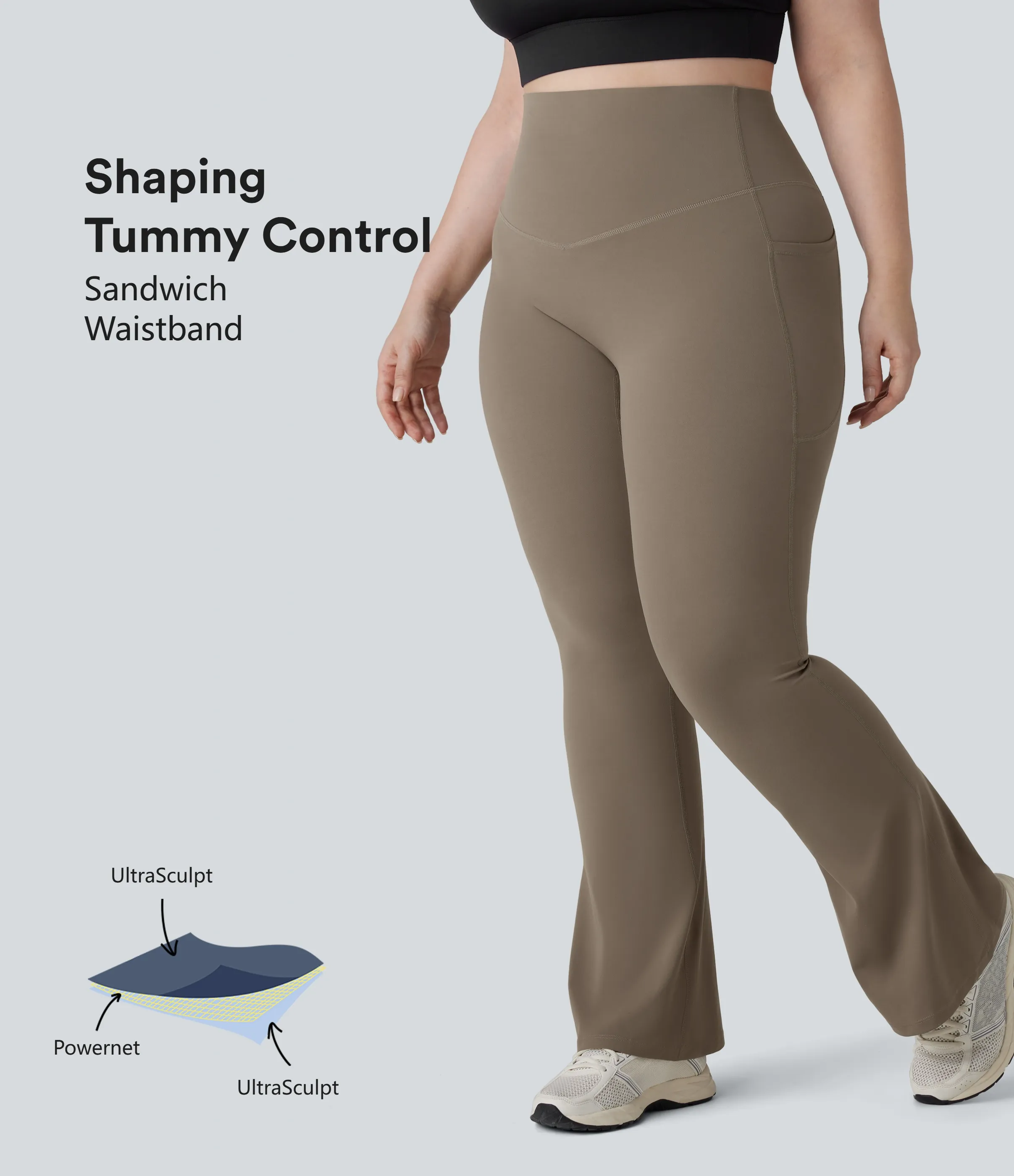 Halara Leggings SoCinched UltraSculpt yoga moldeador tiro alto bolsillo lateral control abdomen Bootcut talla grande - Dawn Brown - 2X(regular) sold by Halara product image thumbnail 2