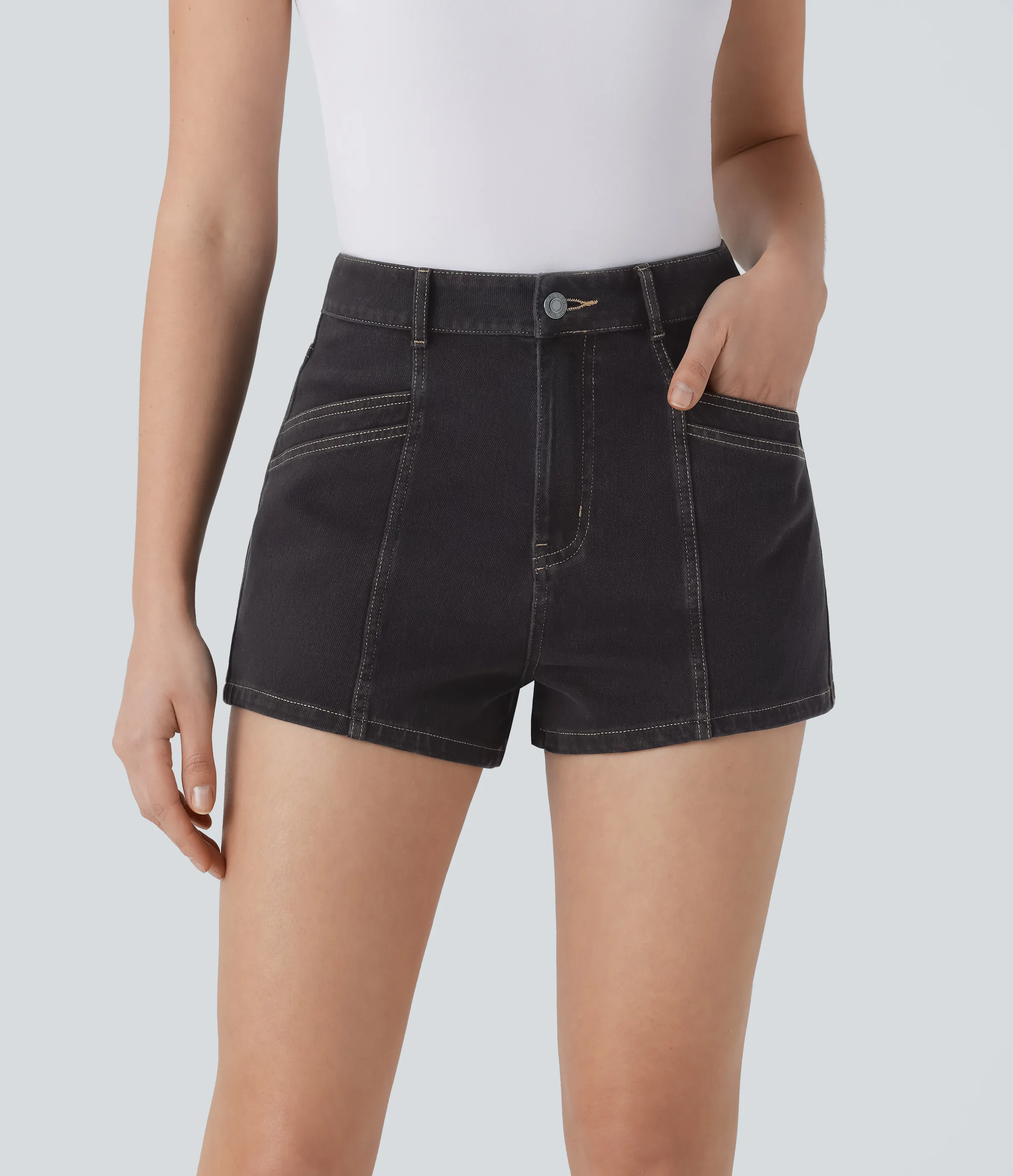 Halara Pantalón corto Halara Flex™ Denim mezclilla elástico tiro alto cierre botón múltiple bolsillo 6.3cm - Coal Black Denim - XL(regular) sold by Halara product image thumbnail 2