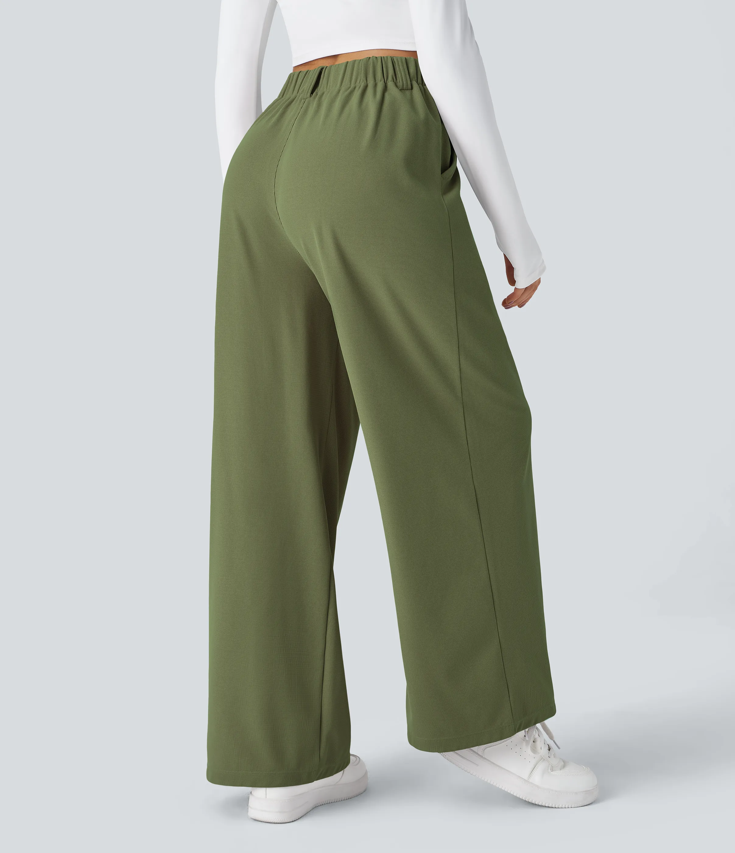 Halara Pantalones Halara Flex™ de oficina anchos plisados de tiro alto con bolsillos en tela tipo gofre - Loden Green - M(regular) sold by Halara product image thumbnail 3
