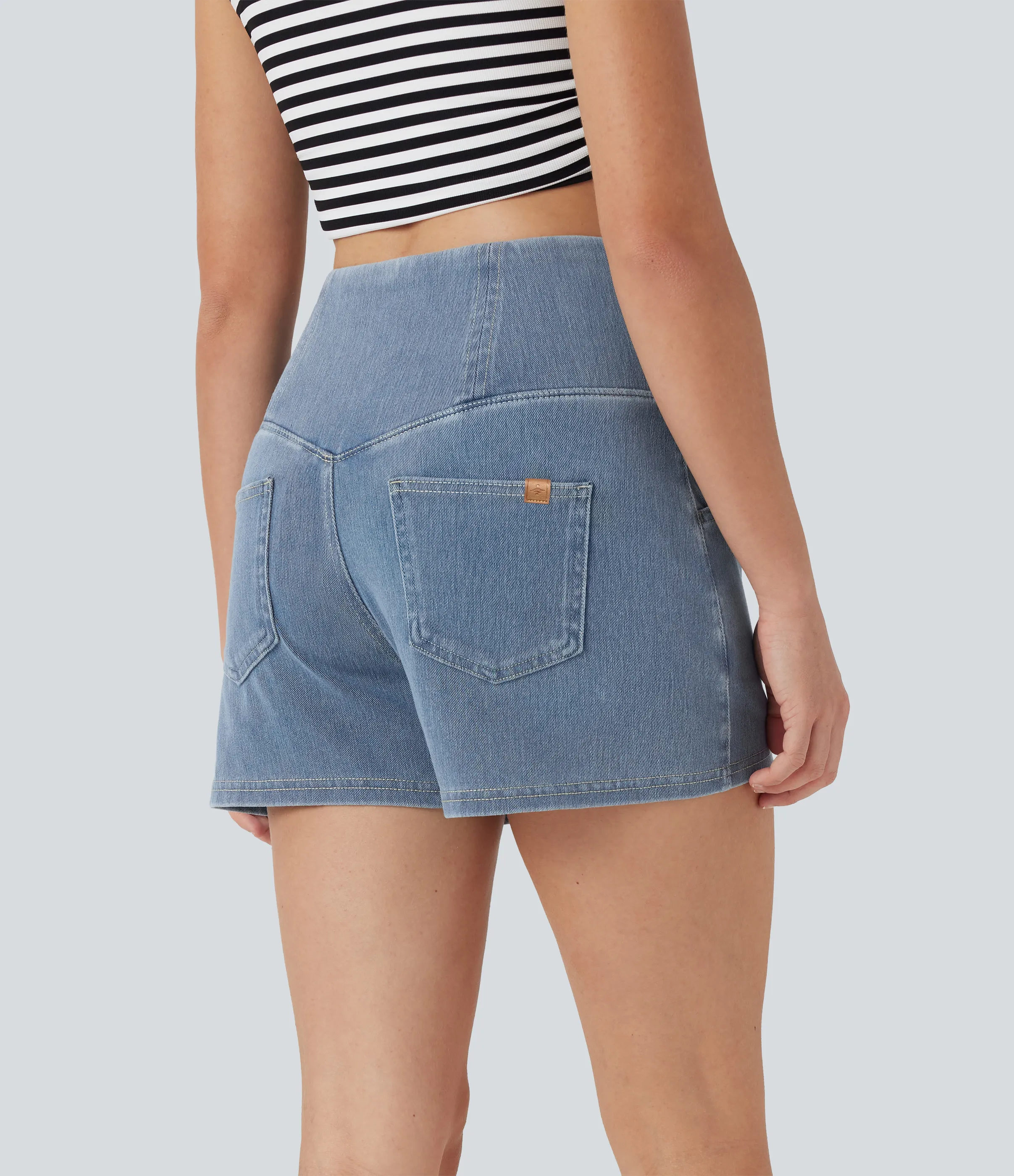 Halara Shorts Halara Flex™ Denim mezclilla moldeadores elástica de tiro alto y reductor de abdomen con bolsillos - Malibu Blue Denim - M(regular) sold by Halara product image thumbnail 3