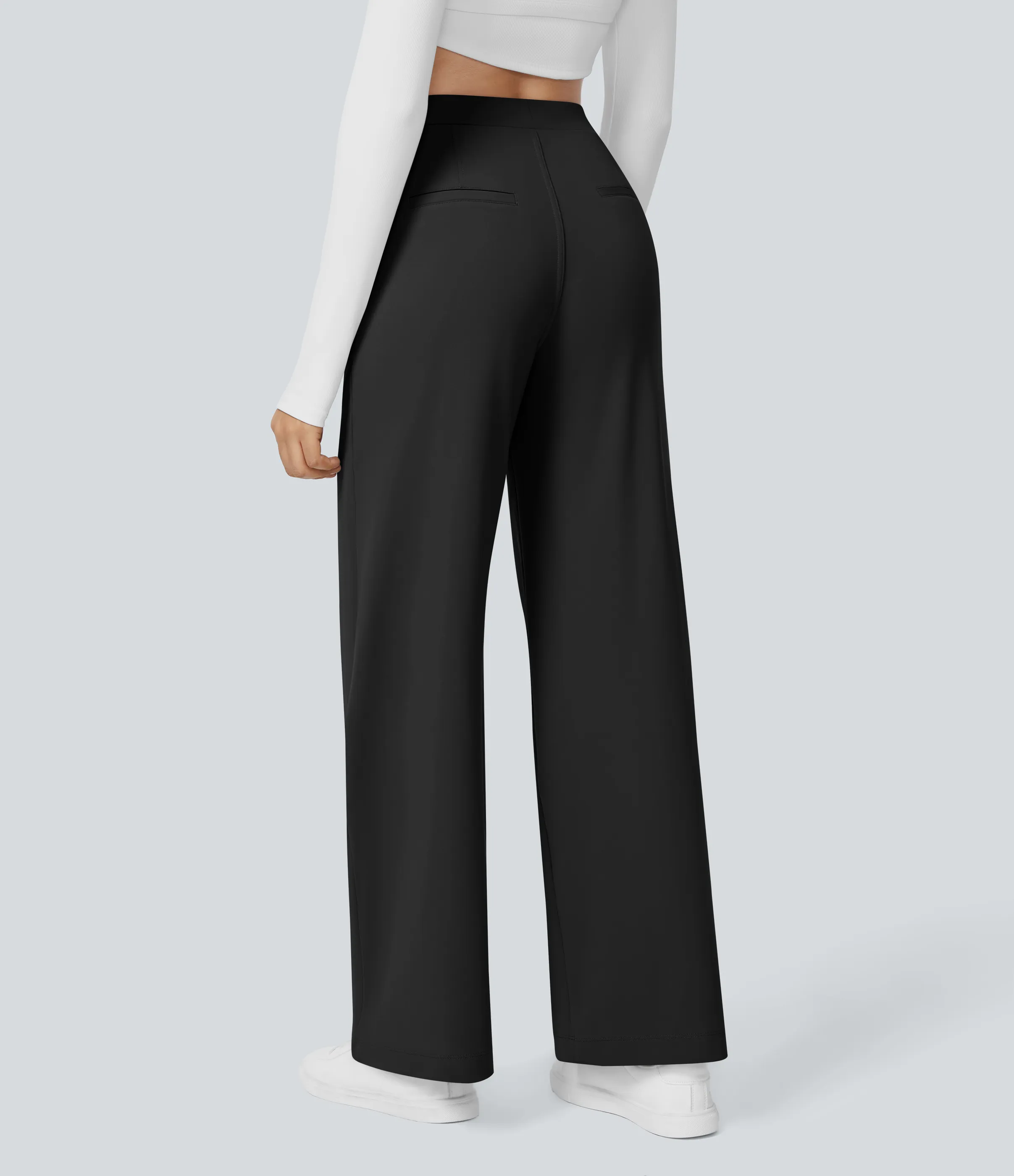 Halara Pantalón oficina pierna recta bolsillo lateral tiro alto pliegue - Black - L(tall) sold by Halara