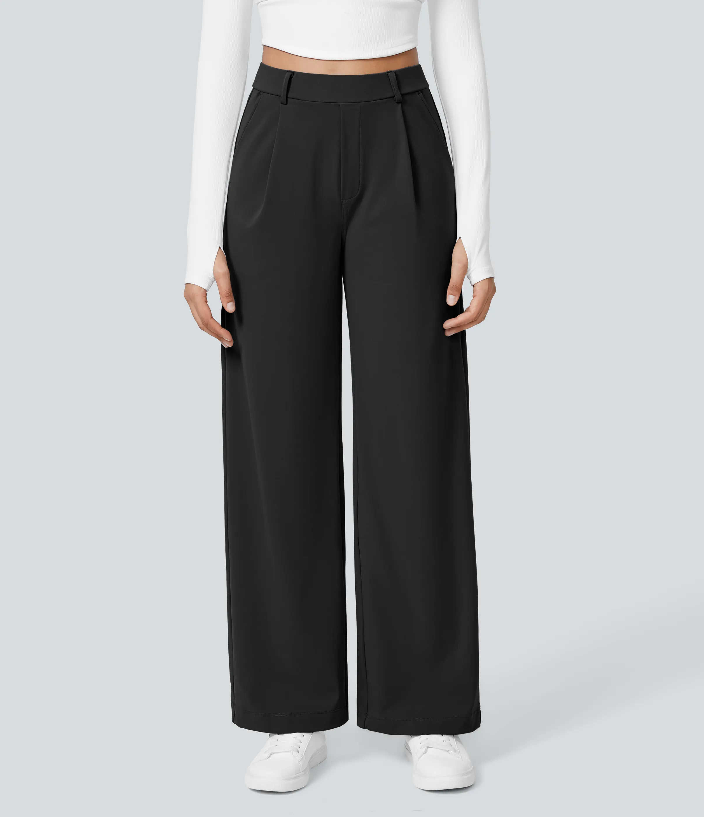 Halara Pantalón oficina pierna recta bolsillo lateral tiro alto pliegue - Black - L(tall) sold by Halara product image thumbnail 3