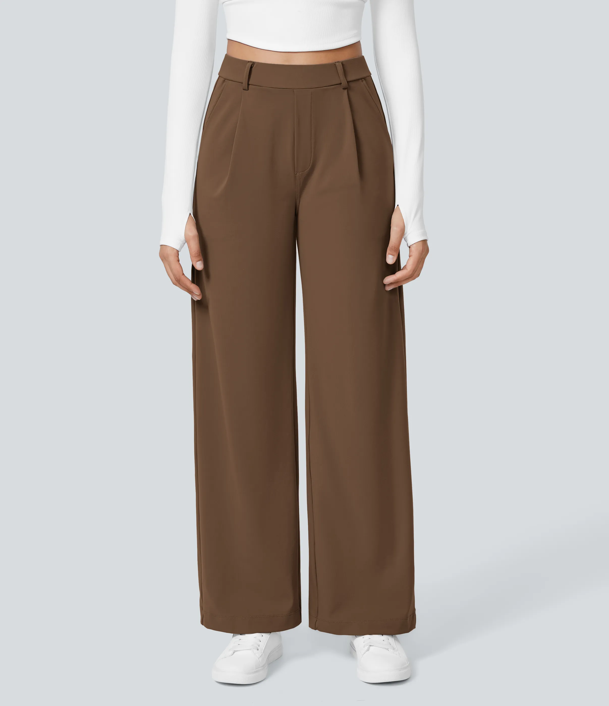 Halara Pantalón oficina pierna recta bolsillo lateral tiro alto pliegue - Bison - XL(tall) sold by Halara product image thumbnail 3