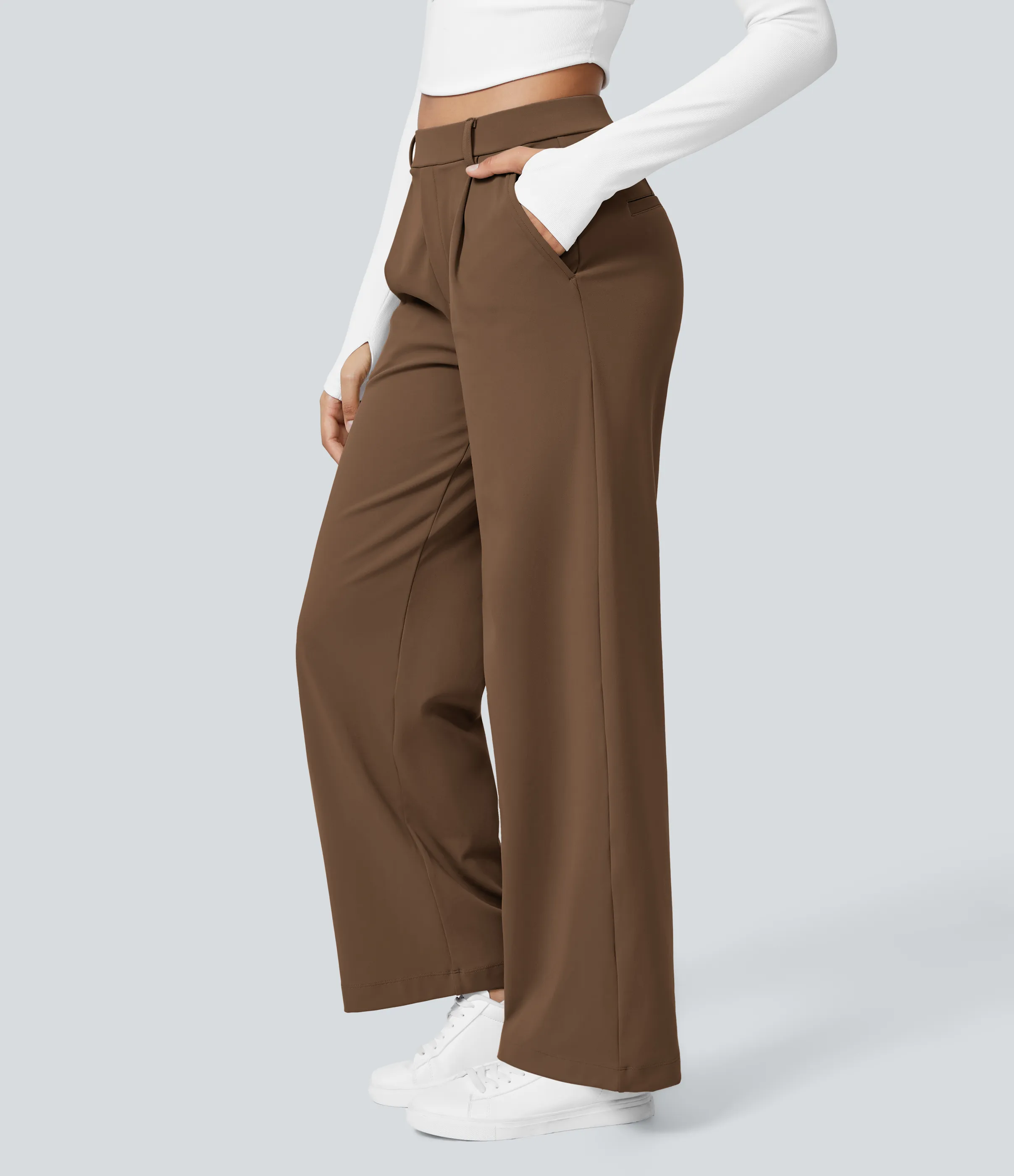 Halara Pantalón oficina pierna recta bolsillo lateral tiro alto pliegue - Bison - XL(tall) sold by Halara product image thumbnail 4