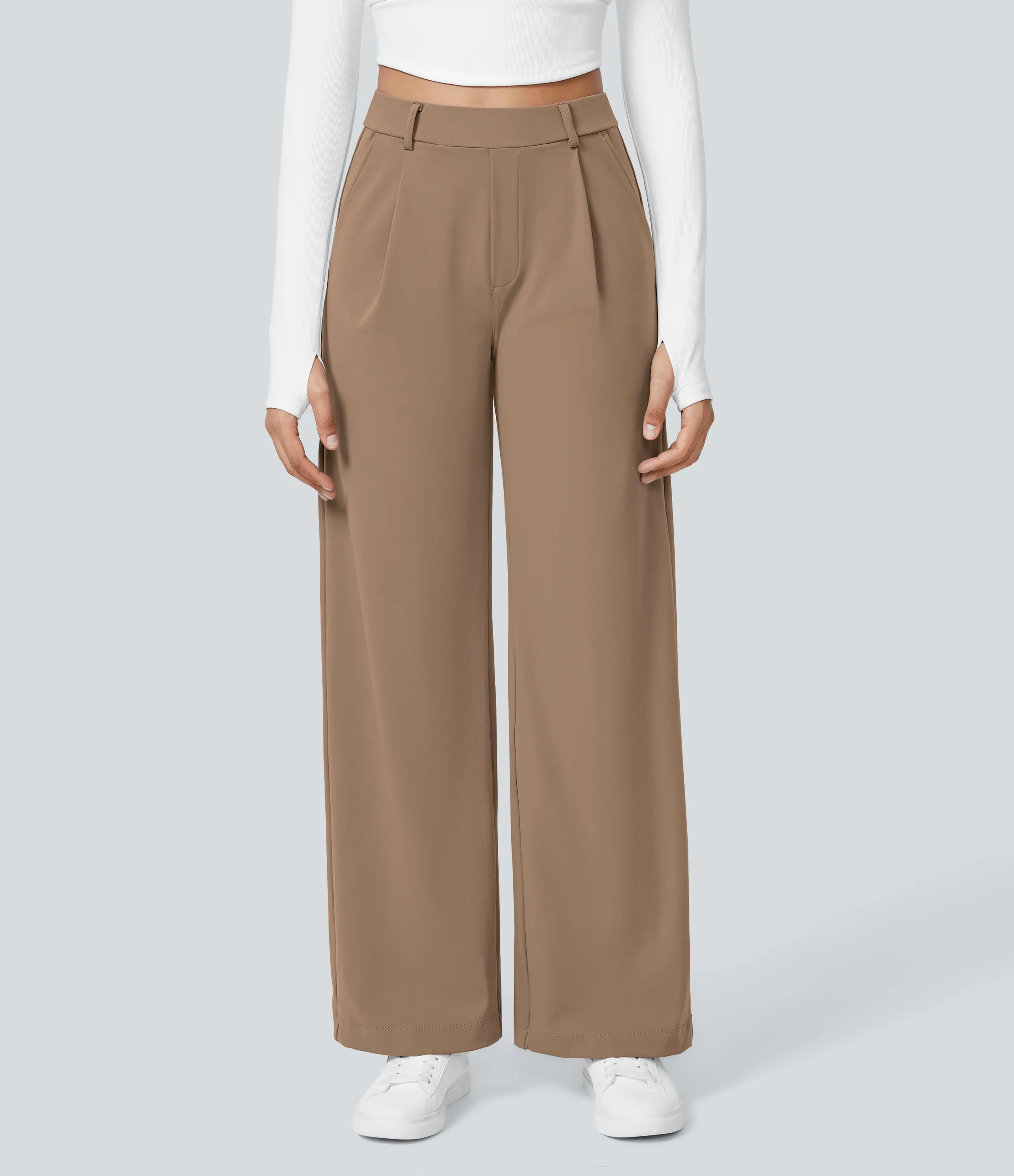Halara Pantalón oficina pierna recta bolsillo lateral tiro alto pliegue - Burro - S(extall) sold by Halara product image thumbnail 3