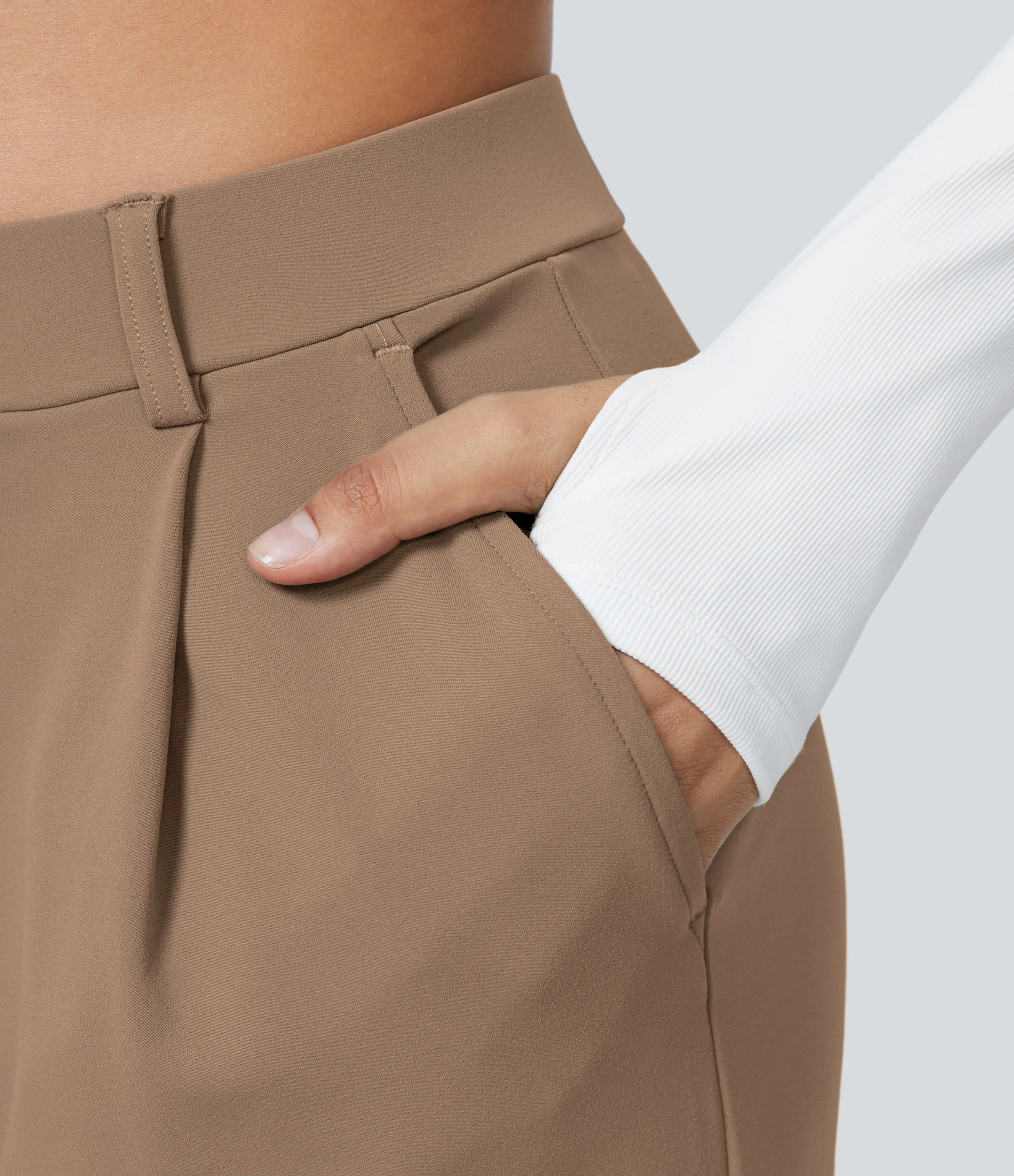 Halara Pantalón oficina pierna recta bolsillo lateral tiro alto pliegue - Burro - S(extall) sold by Halara product image thumbnail 5