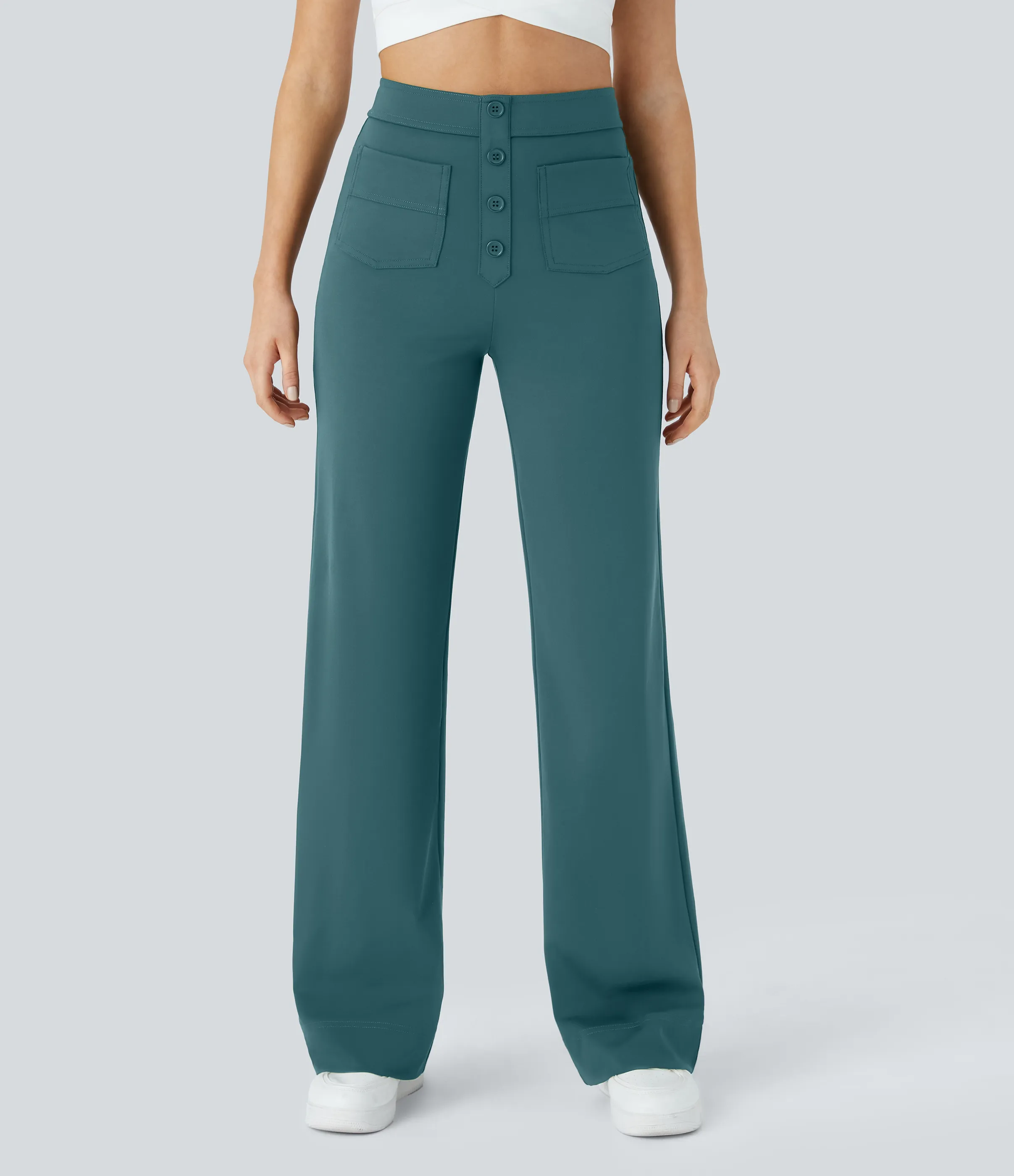 Halara Pantalones pierna recta múltiple bolsillo botón tiro alto - Atlantic Deep - XL(regular) sold by Halara