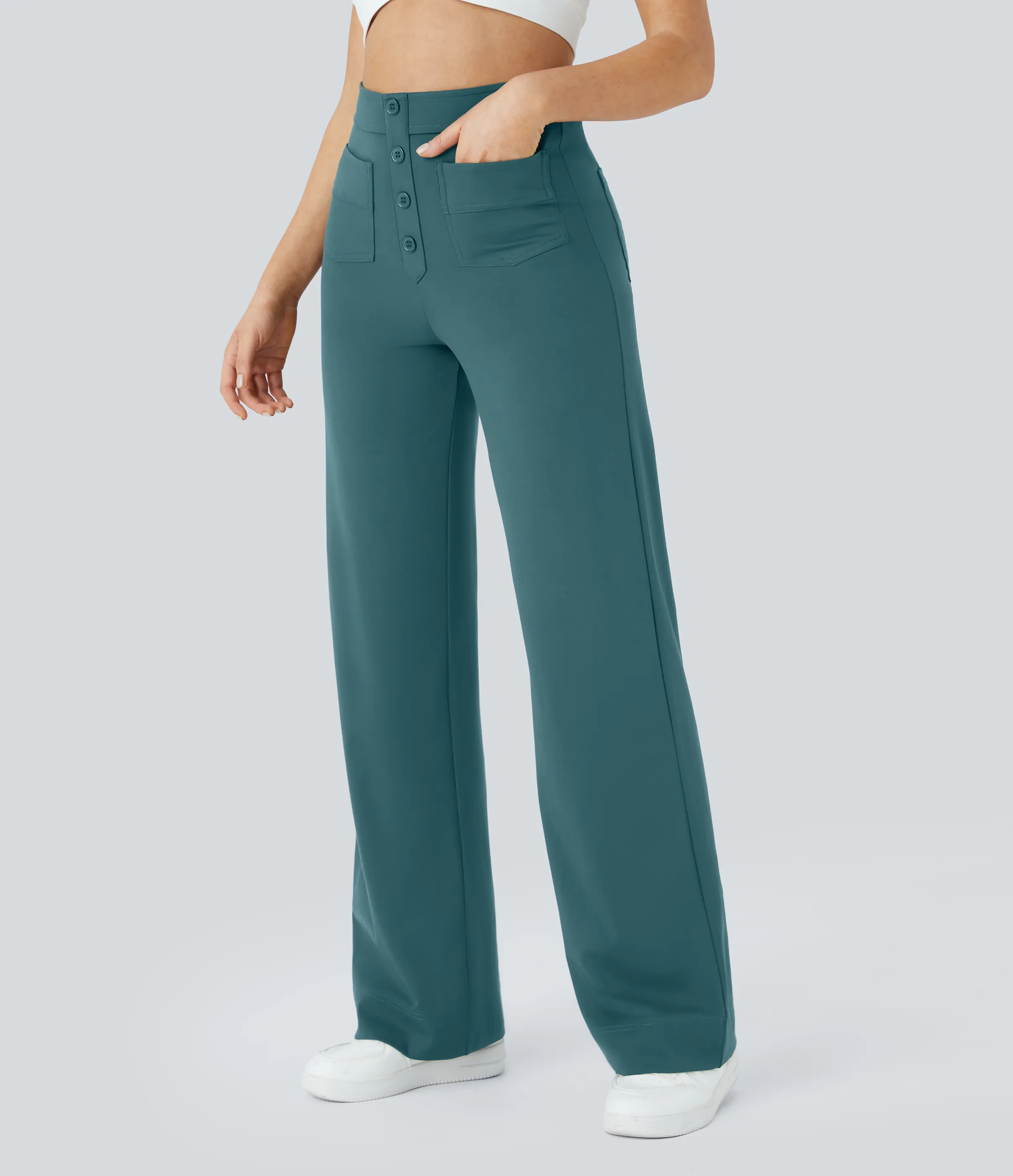 Halara Pantalones pierna recta múltiple bolsillo botón tiro alto - Atlantic Deep - XL(regular) sold by Halara product image thumbnail 4