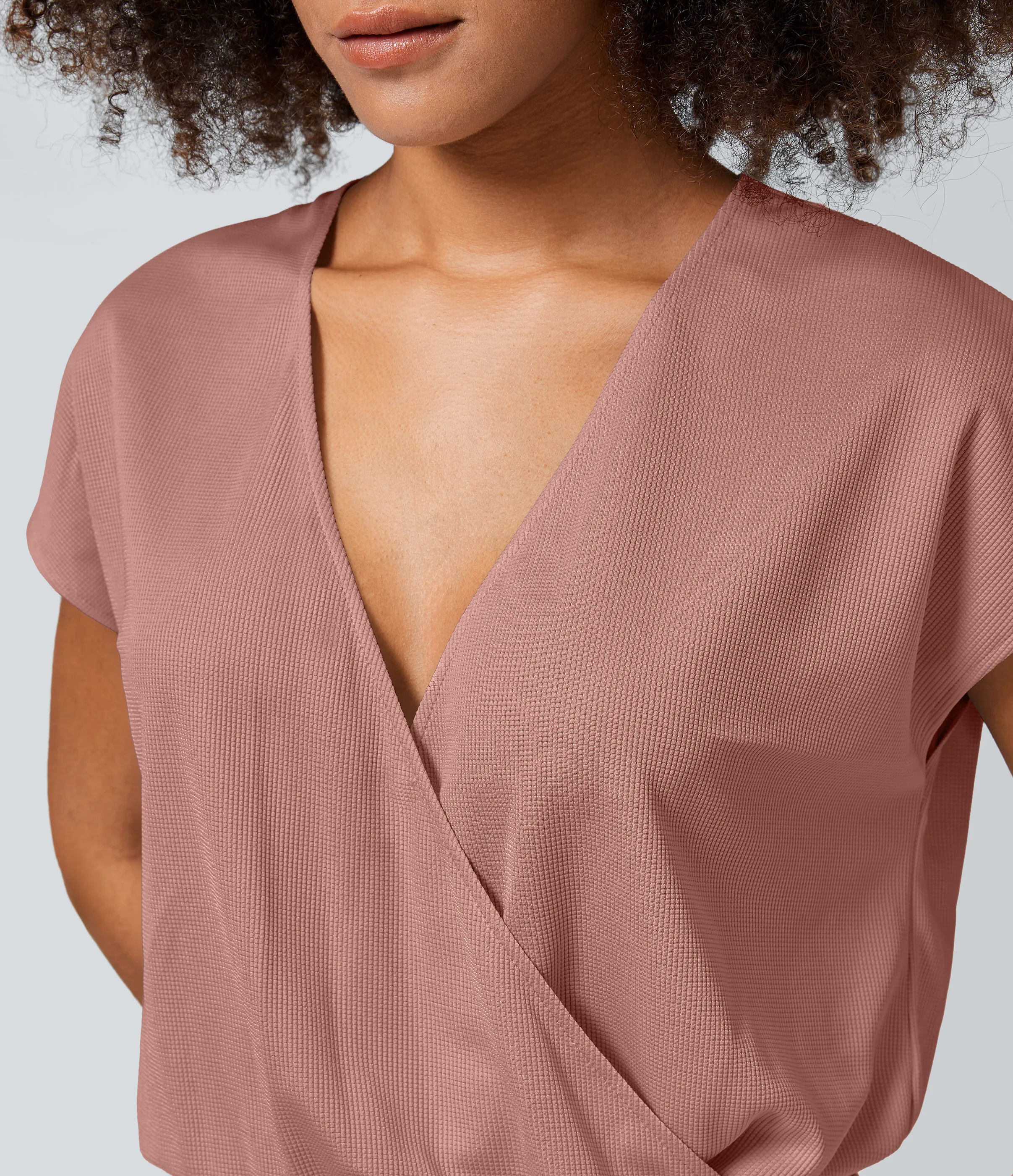 Halara Mono cuello V manga corta bolsillo lateral plisado pierna ancha - Rose Dawn - XS(tall) sold by Halara product image thumbnail 5