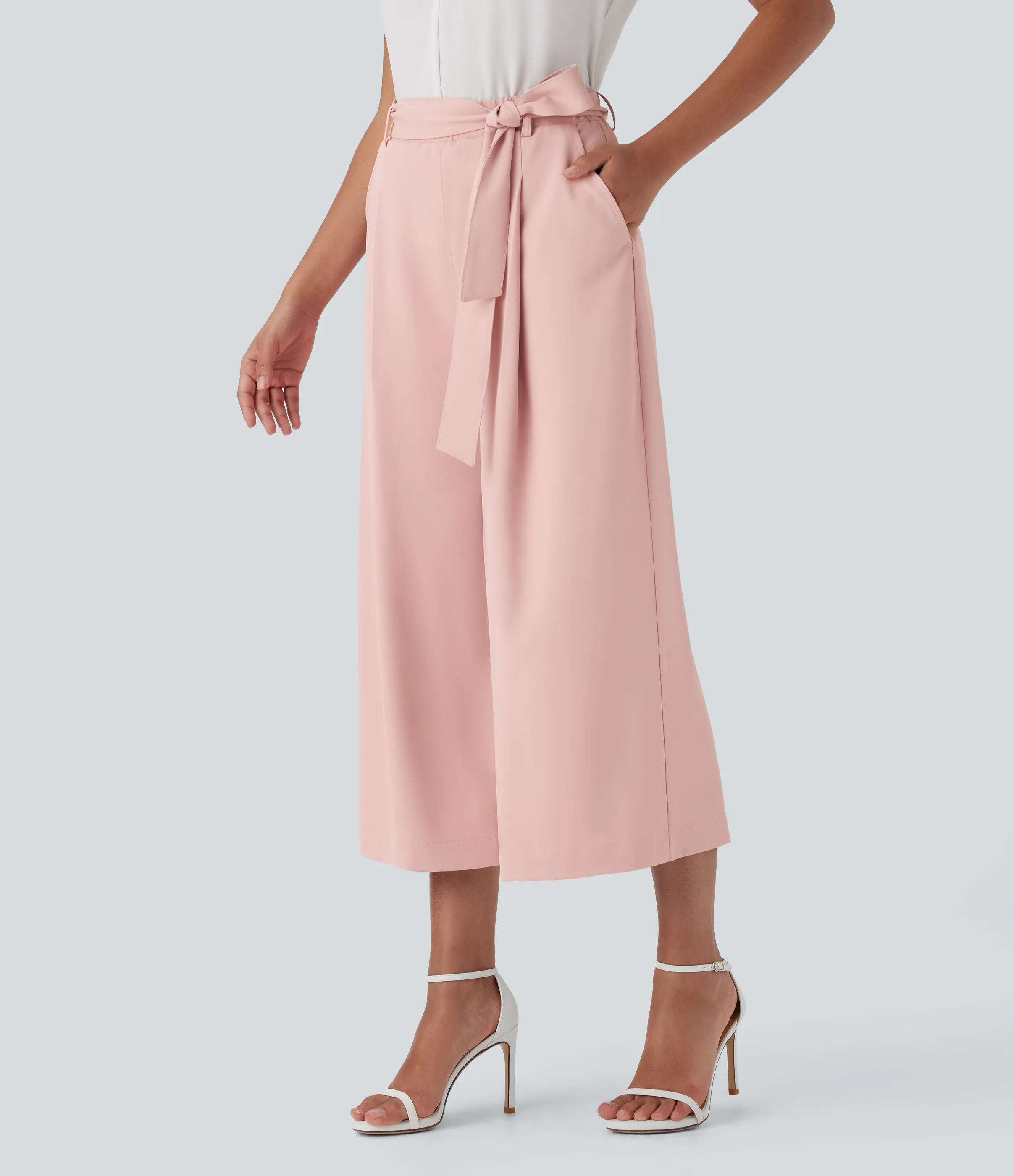 Halara Pantalones de oficina anchos de tiro alto con cremallera invisible, cinturón y bolsillos - Peachskin - XS(regular) sold by Halara product image thumbnail 4