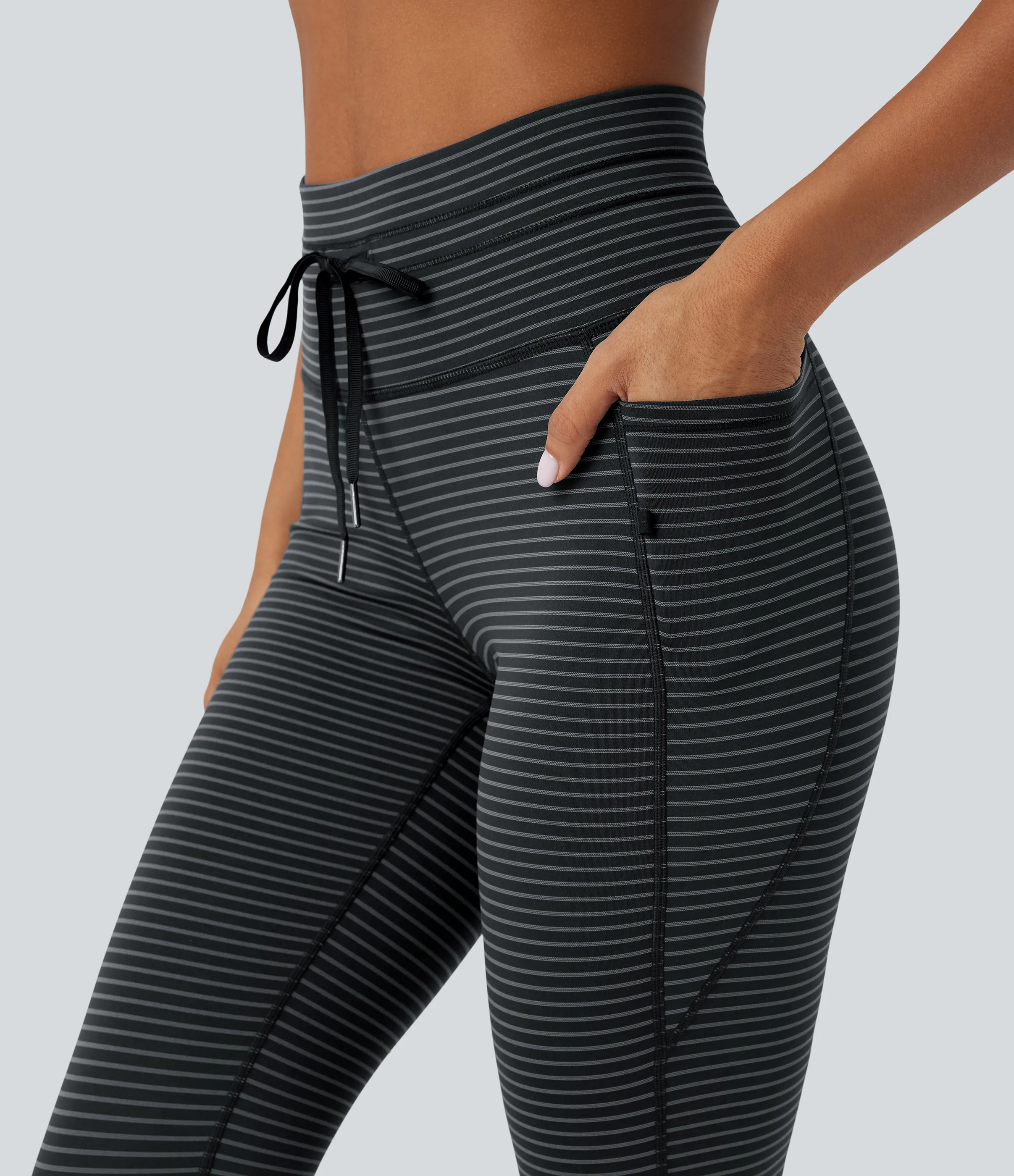 Halara Leggings de yoga de tiro alto a rayas con cordón y bolsillos - Steel Stripe - XS(full_length) sold by Halara product image thumbnail 5