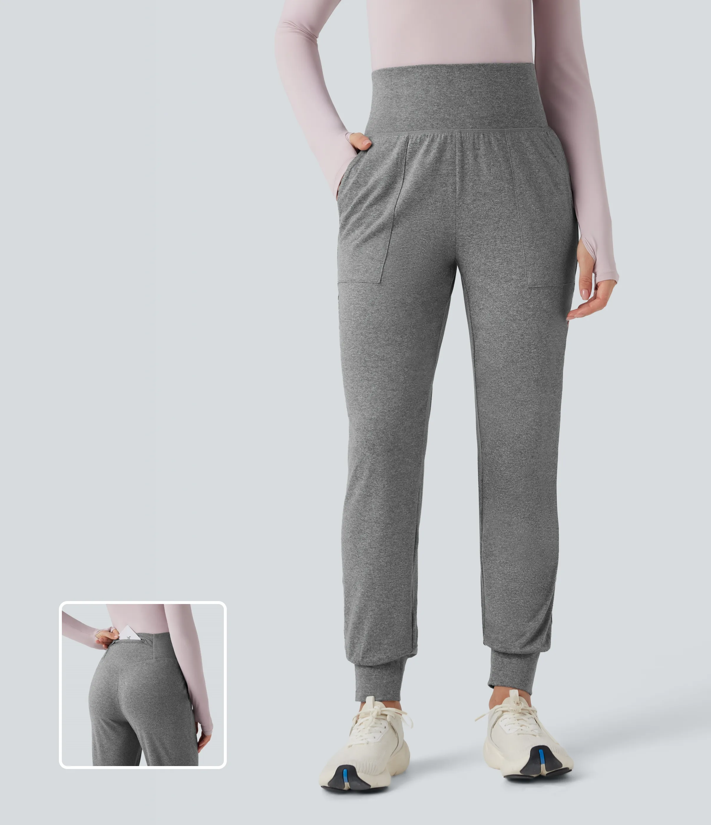Halara Pantalones de yoga ajustados de tiro alto con bolsillos - Mottled Light Grey - L(regular) sold by Halara
