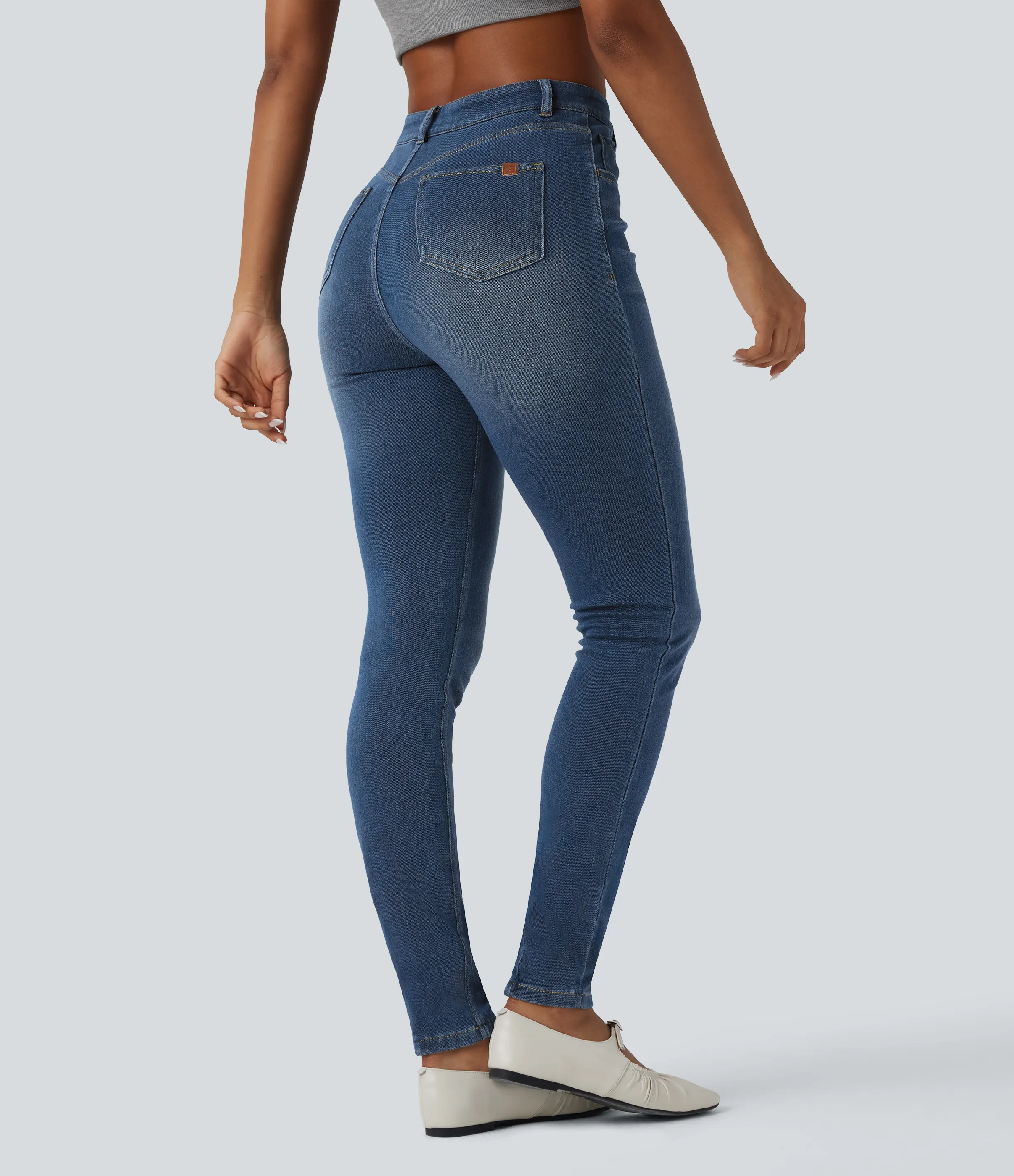 Halara Jeans ajustados casuales Halara Flex™ de tiro alto con bolsillos - Tide Blue Denim - L(tall) sold by Halara product image thumbnail 3