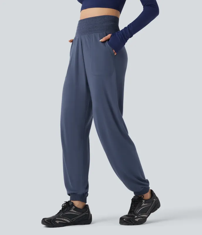 Halara Joggers deportivos de tiro alto sin costurasa con bolsillos - Vintage Indigo - L(regular) sold by Halara