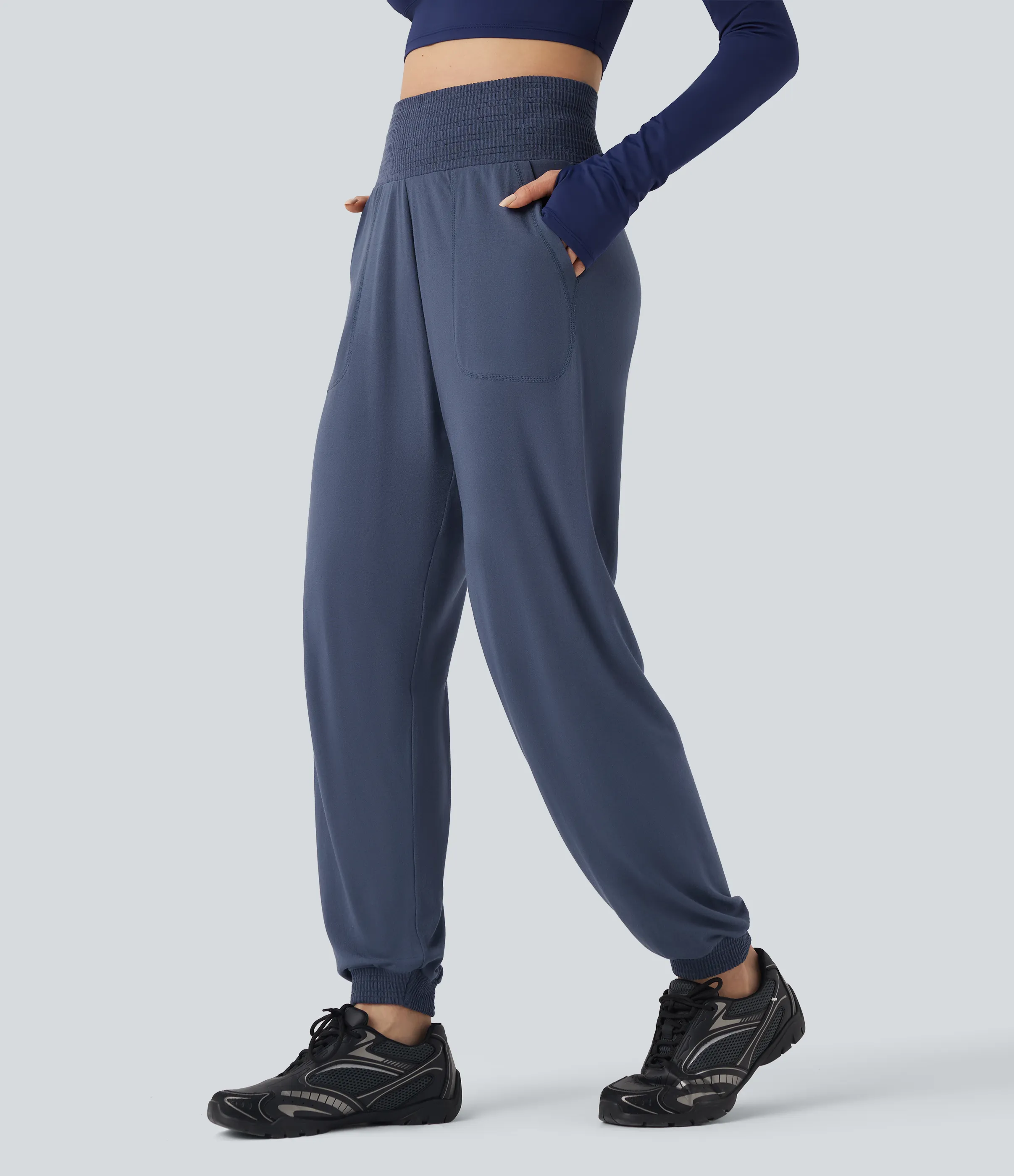 Halara Joggers deportivos de tiro alto sin costurasa con bolsillos - Vintage Indigo - L(regular) sold by Halara product image thumbnail 2