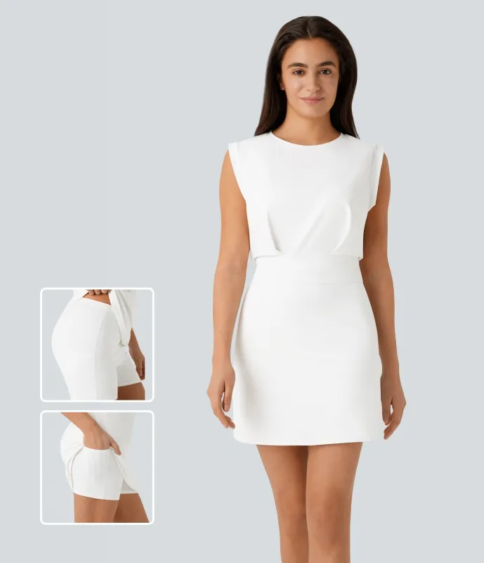 Halara Vestido Softlyzero™ QuickDry activo conjunto 2 piezas sin mangas pliegue bolsillo lateral minivestido deportivo secado rápido pickleball - White - L made by Halara