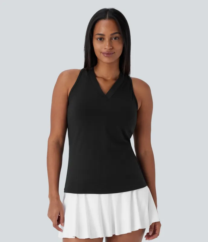 Halara Camiseta sin mangas tenis secado rápido cuello V abertura contrastante malla - Black - S sold by Halara