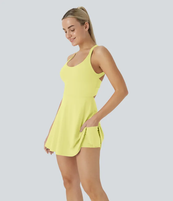 Halara Vestido Softlyzero™ Airy deportivo activo baile tacto fresco sin espalda retorcido - Edición Easy Peezy - Yellow Pear - XL sold by Halara