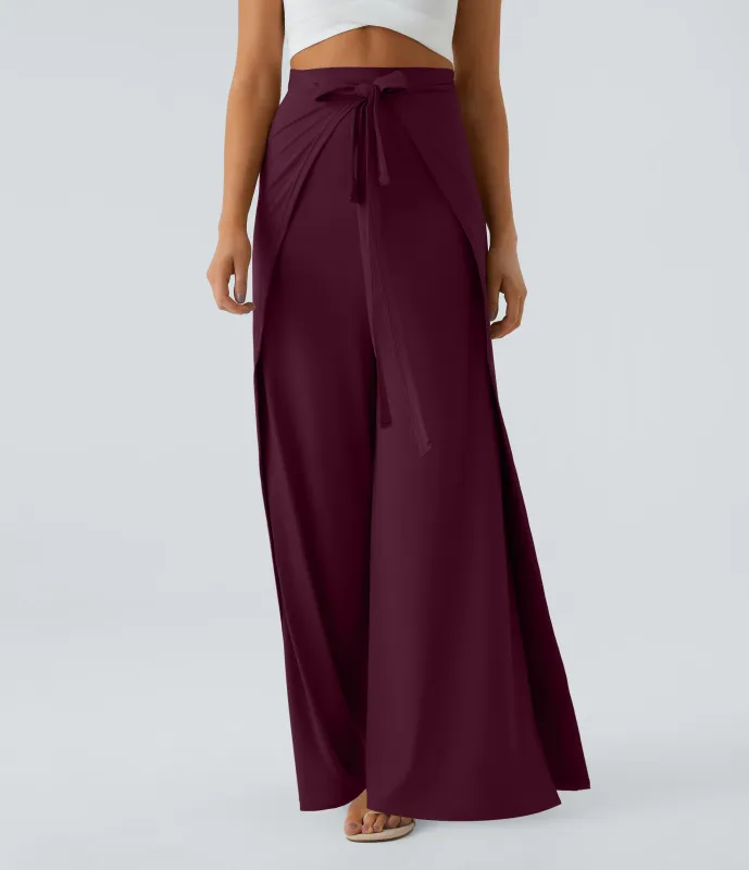 Halara Pantalón palazzo fluido ancho con tiro alto y lazo delantero - Dark Crimson - M sold by Halara