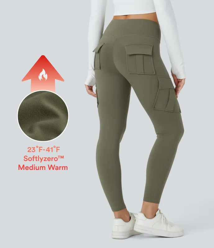 Halara Leggings Softlyzero™ yoga ajustado tiro alto bolsillo cargo térmico 7/8 - Grass Grey Green - XS(7/8) sold by Halara