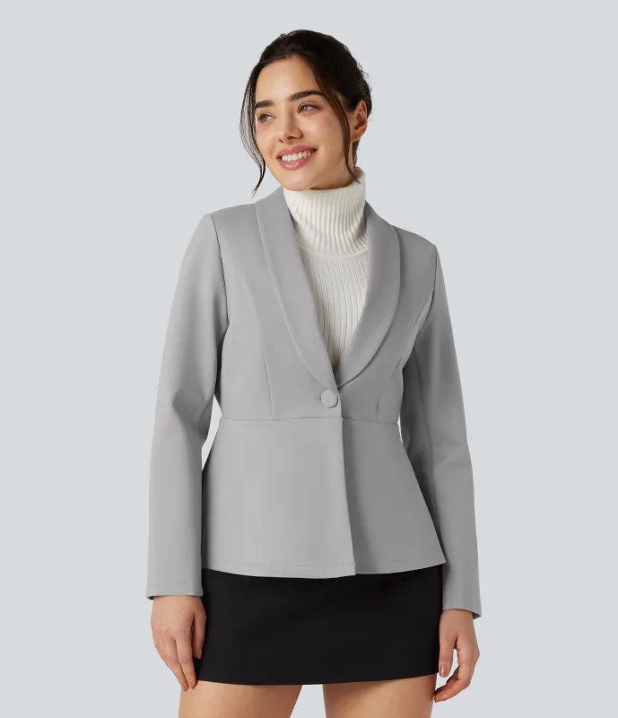 Halara Blazer de oficina de manga larga con cuello tipo chal - Earthy Gray - L sold by Halara