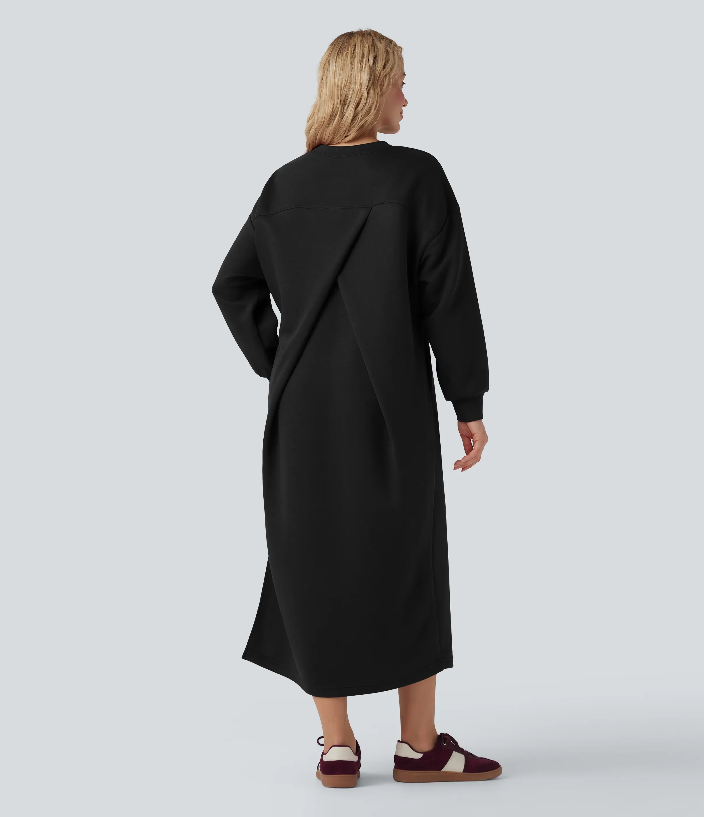 Halara Vestido estilo sudadera larga maxi casual de manga larga con cuello redondo y bolsillos - Black - XS sold by Halara product image thumbnail 3