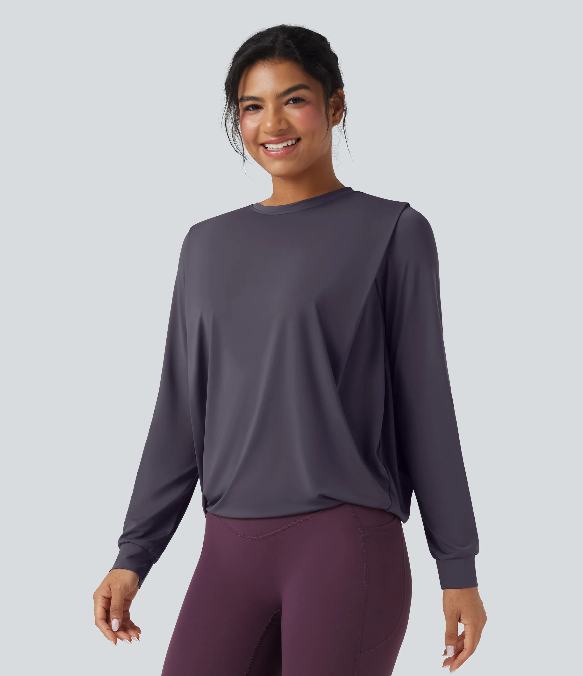 Halara Top deportivo de yoga fruncido de manga larga con cuello redondo - UPF50+ - Vintage Violet - XL sold by Halara product image thumbnail 4