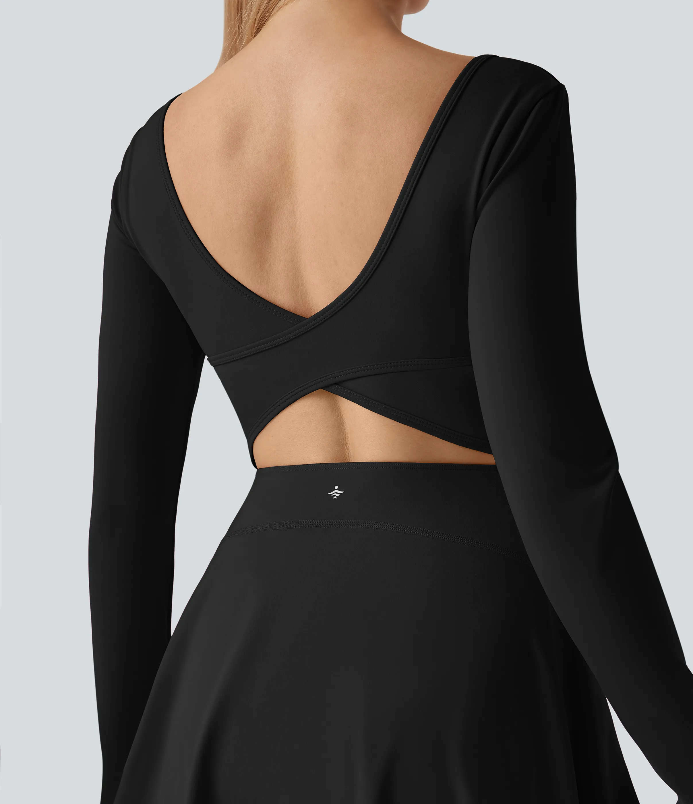 Halara Vestido corto deportivo SoftlyZero™ Airy 2 en 1 de manga larga con escote en U y abertura para el pulgar con tacto fresco y bolsillos - Easy Peezy - Black - XS sold by Halara product image thumbnail 5