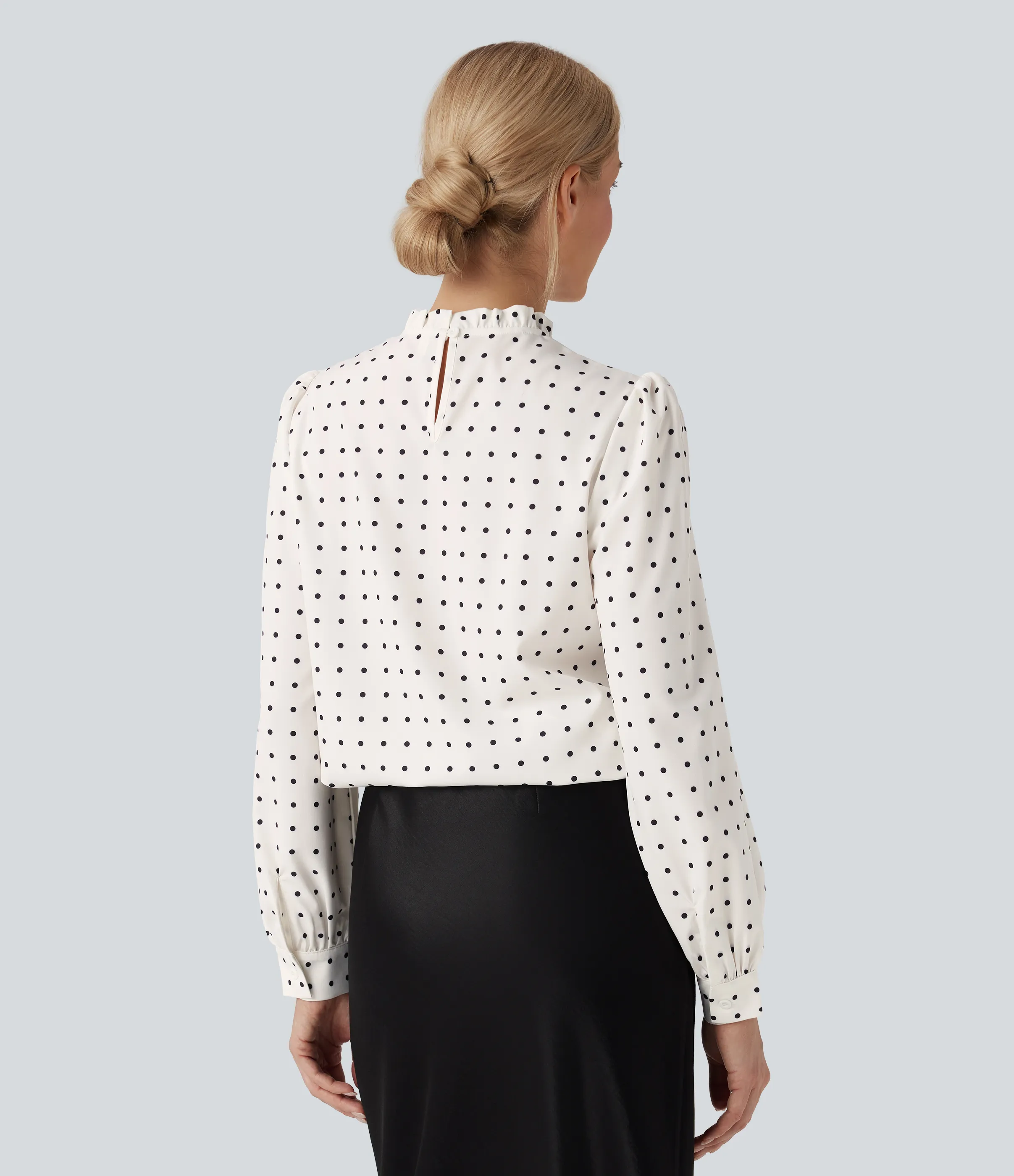 Halara Blusa de oficina con cuello alto y volantes de lunares - Black Polka - L sold by Halara product image thumbnail 3