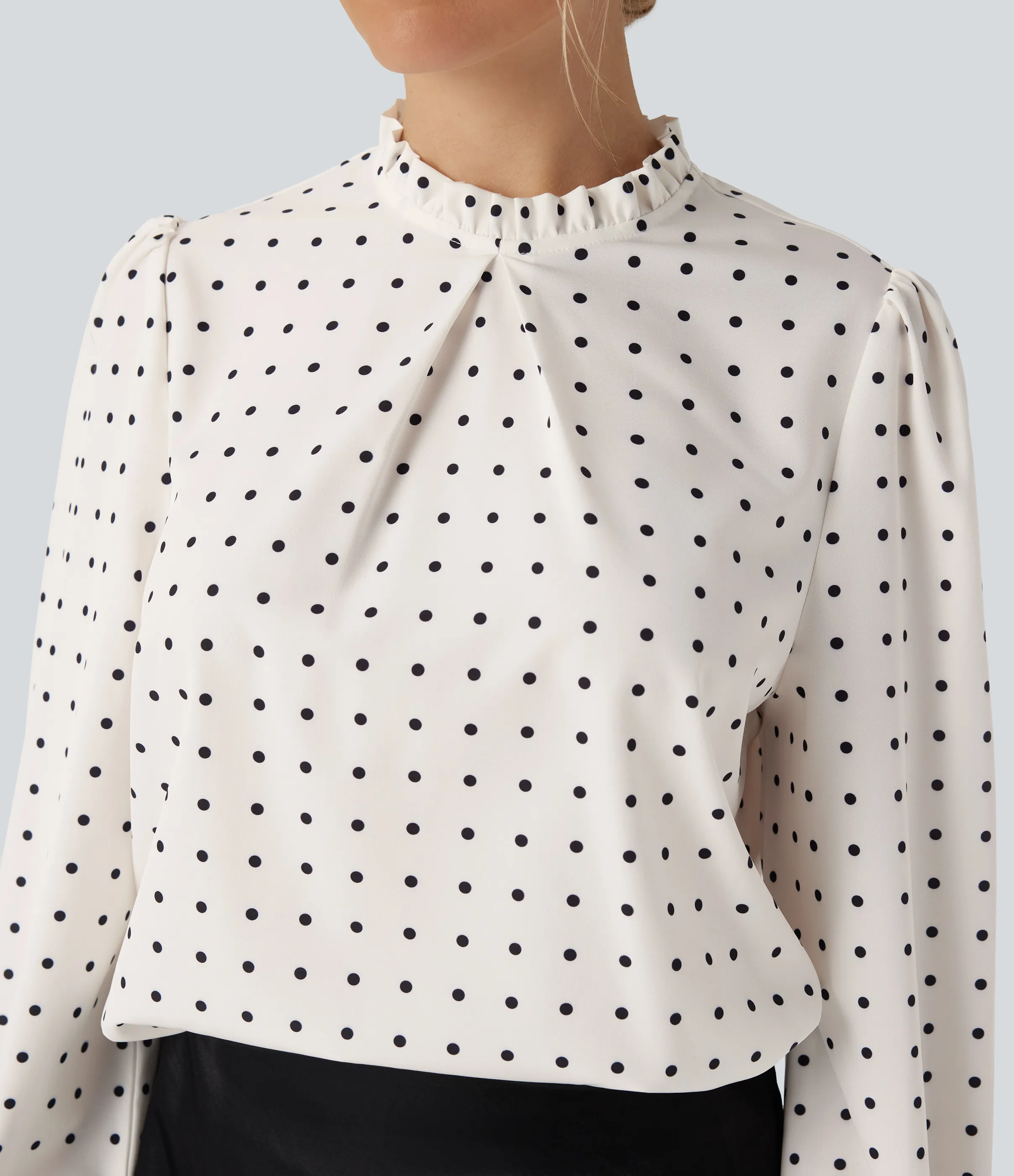 Halara Blusa de oficina con cuello alto y volantes de lunares - Black Polka - L sold by Halara product image thumbnail 5