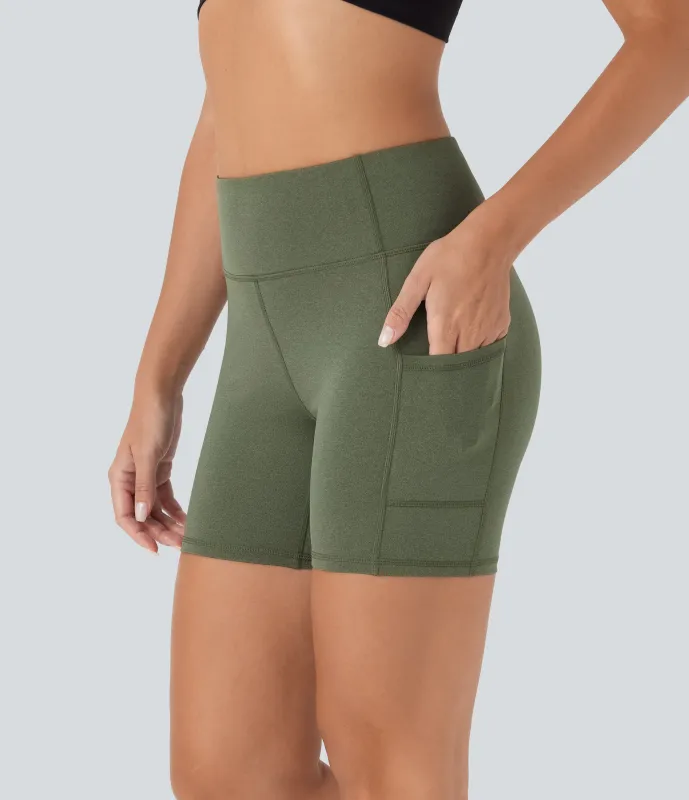 Halara Shorts de yoga de tiro alto y secado rápido con bolsillos laterales de 12,70cm - Rifle Green Heather - L sold by Halara