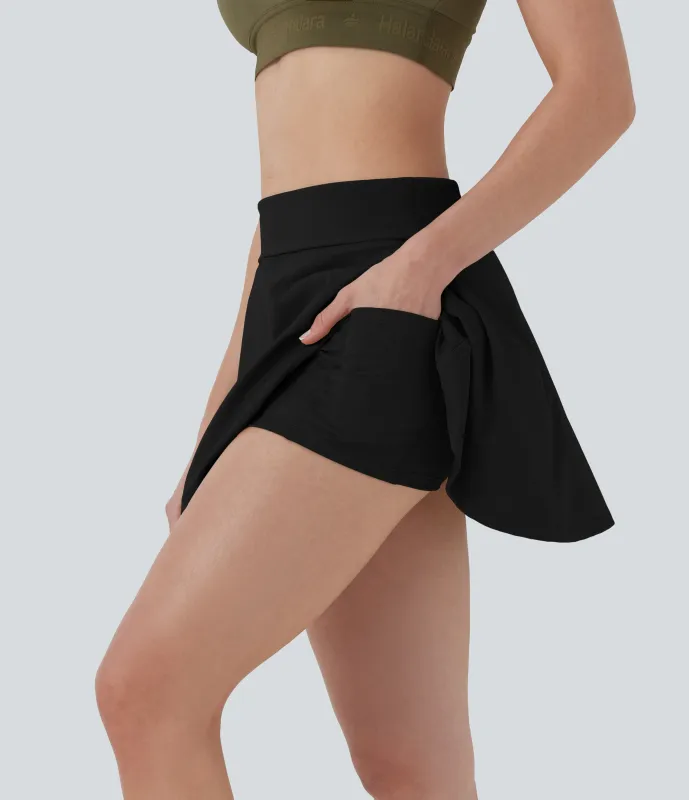 Halara Falda de yoga mini 2 en 1 de tiro muy bajo con pliegues y bolsillos - Black - XS sold by Halara