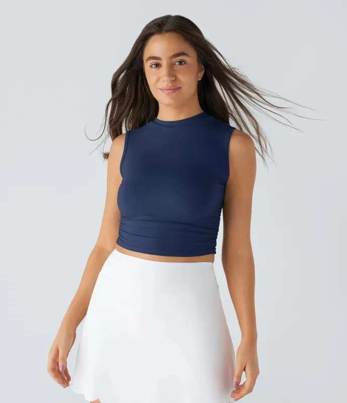 Halara Camiseta sin manga recortada ajustada pliegue cuello redondo - Naval Academy - L made by Halara