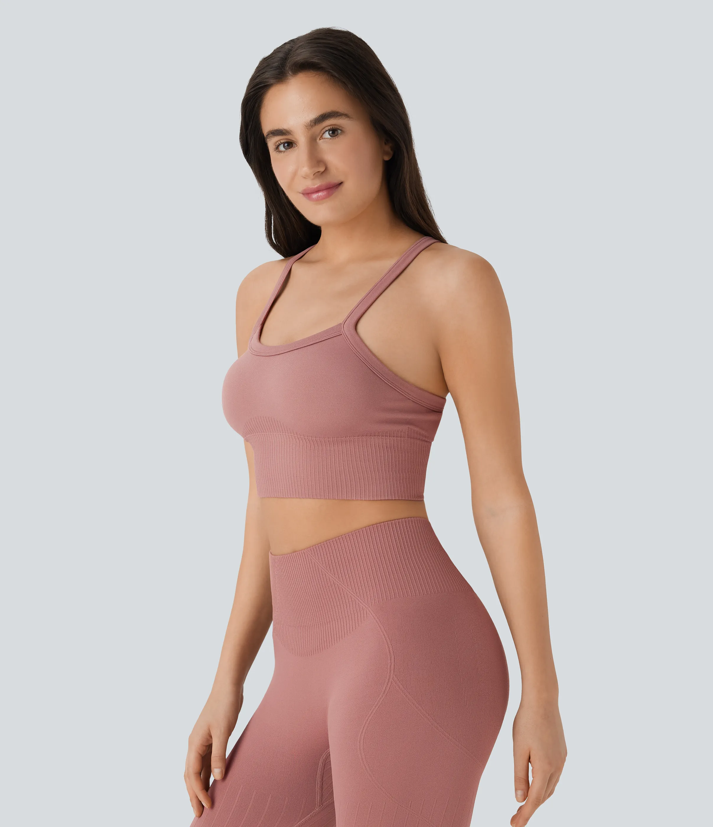 Halara Top de yoga corto con espalda nadadora y sin costuras - Cameo Brown - M sold by Halara product image thumbnail 4