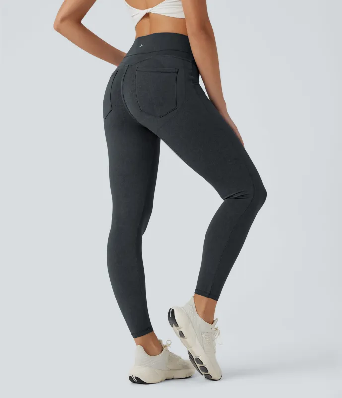 Halara Leggings de yoga Halara UltraSculpt™ con estampado de mezclilla con tiro alto, control de abdomen y realce de glúteos push-up con bolsillos - Midnight Granite - L(7/8) sold by Halara