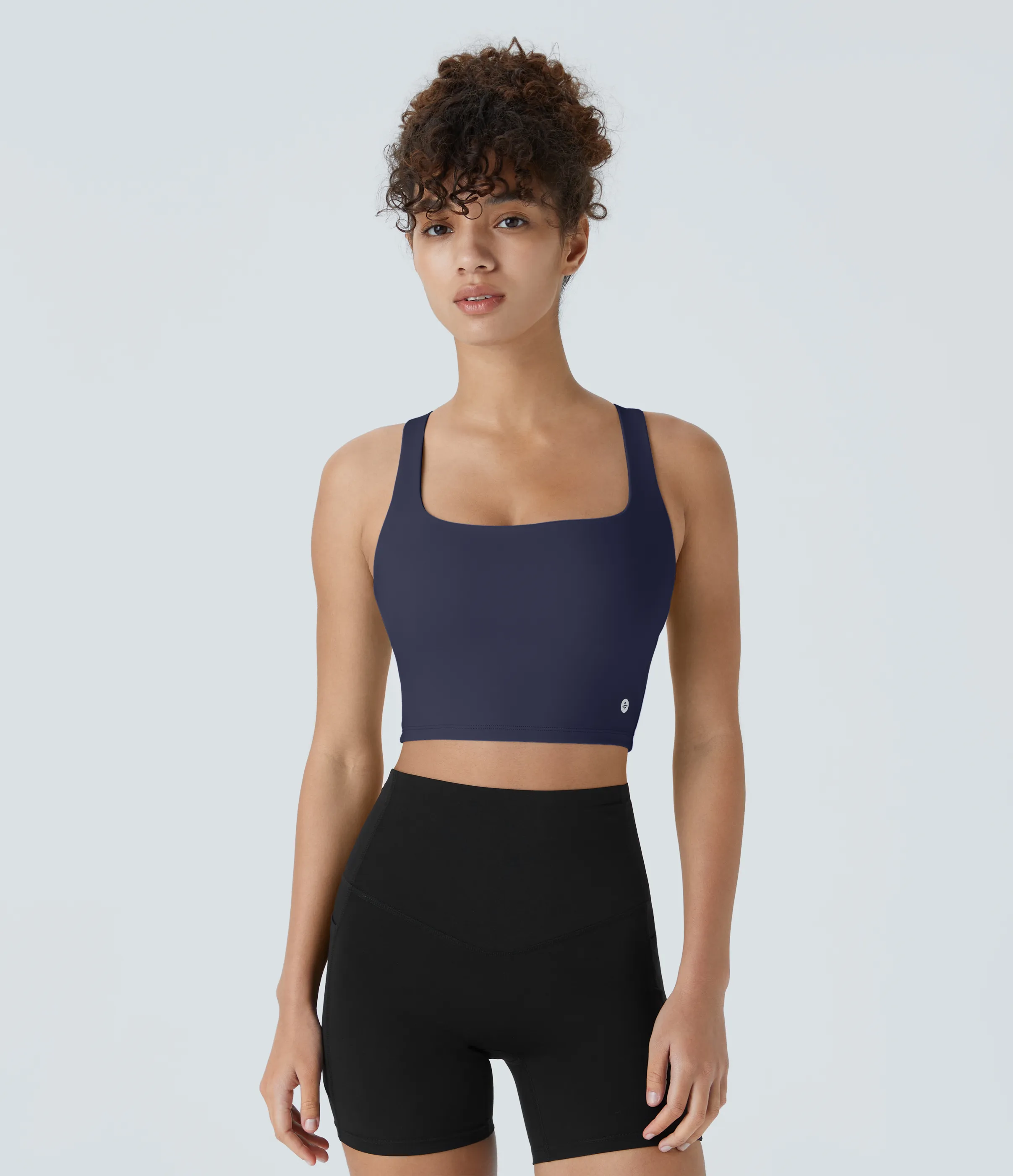 Halara Top corto de yoga SoftlyZero™ Airy con escote cuadrado, sin espalda, tirantes cruzados y tacto fresco-UPF50+ en copas D-F - Peacoat - L sold by Halara product image thumbnail 3