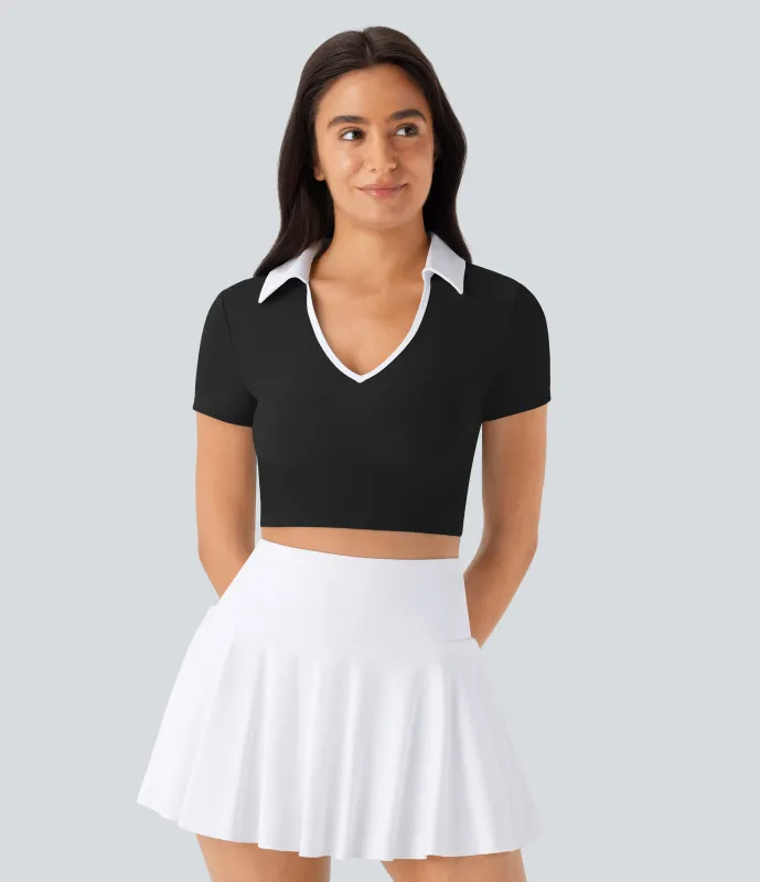 Halara Top Softlyzero™ QuickDry deportivo tenis secado rápido cuello bloque color - Black - XL sold by Halara