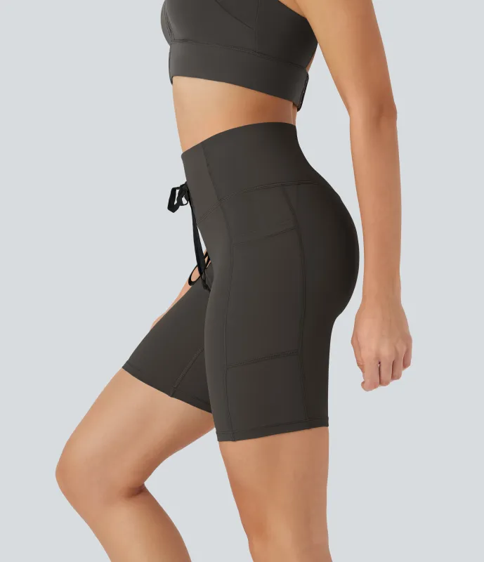 Halara Shorts biker moldeadores Halara UltraSculpt™ de tiro alto con efecto push-up y reductor de abdomen de 18cm con bolsillos - Hazelnut Black - L sold by Halara