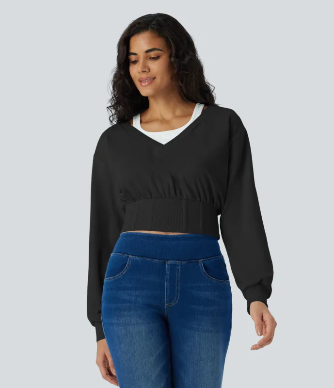 Halara Sudadera corta corsé manga larga bloque color - Black - L sold by Halara